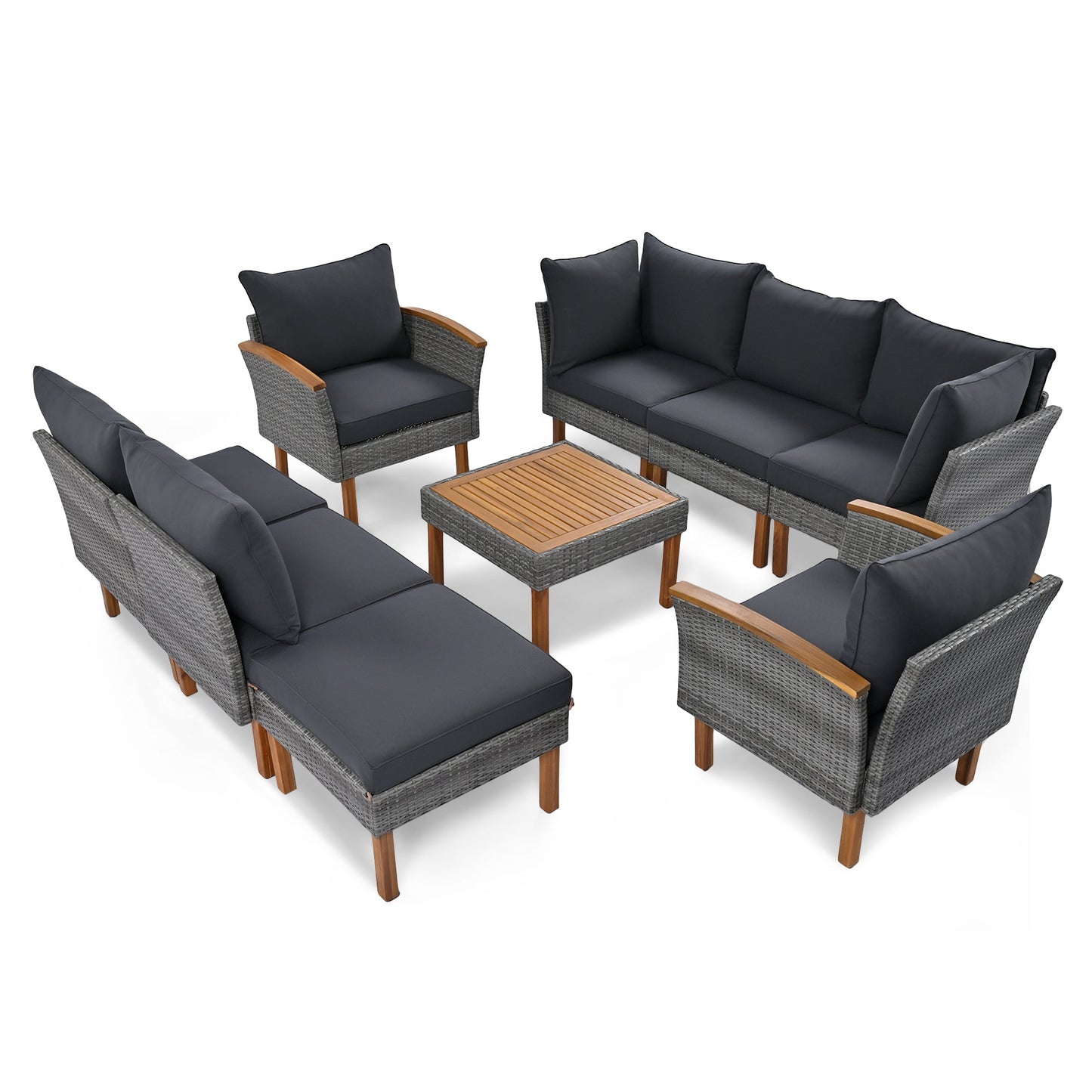 9-Piece Patio Rattan Furniture Set, Outdoor Conversation Set With