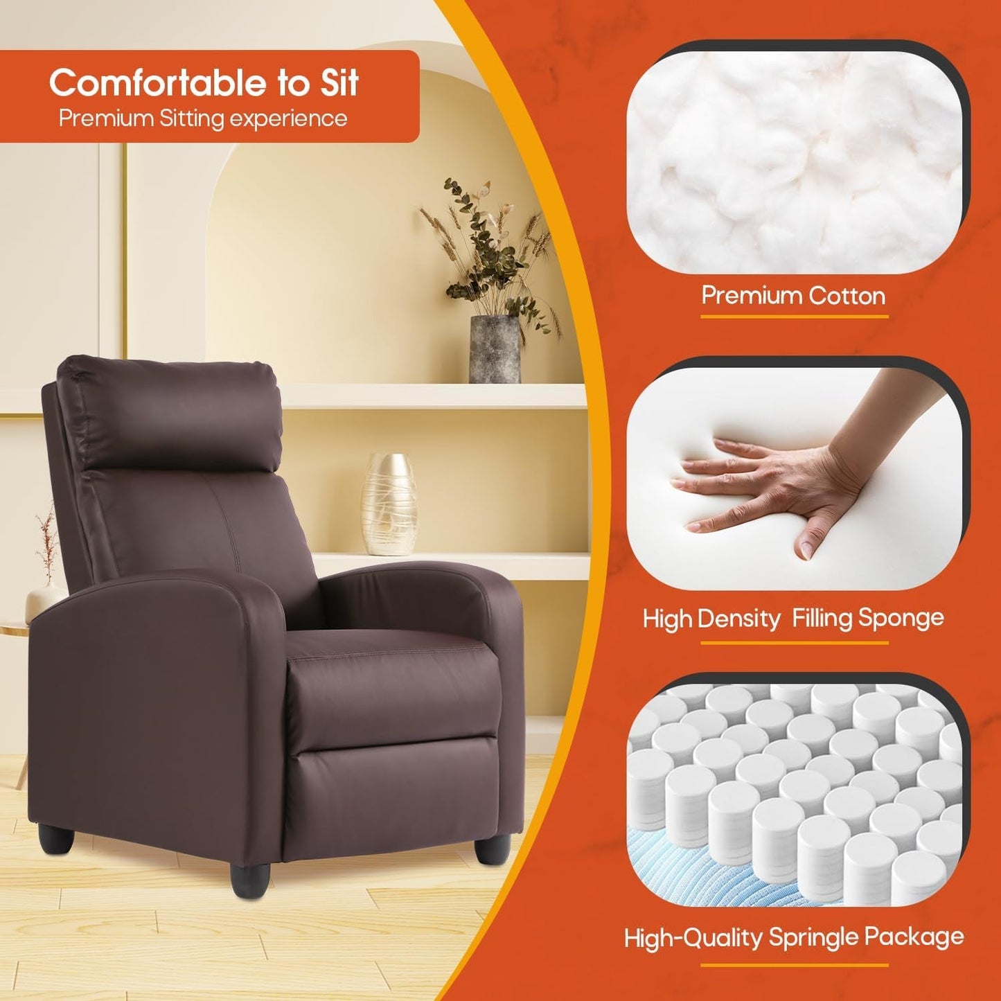 Recliner Chair for Living Room,Leather Single Sofa Furniture Home