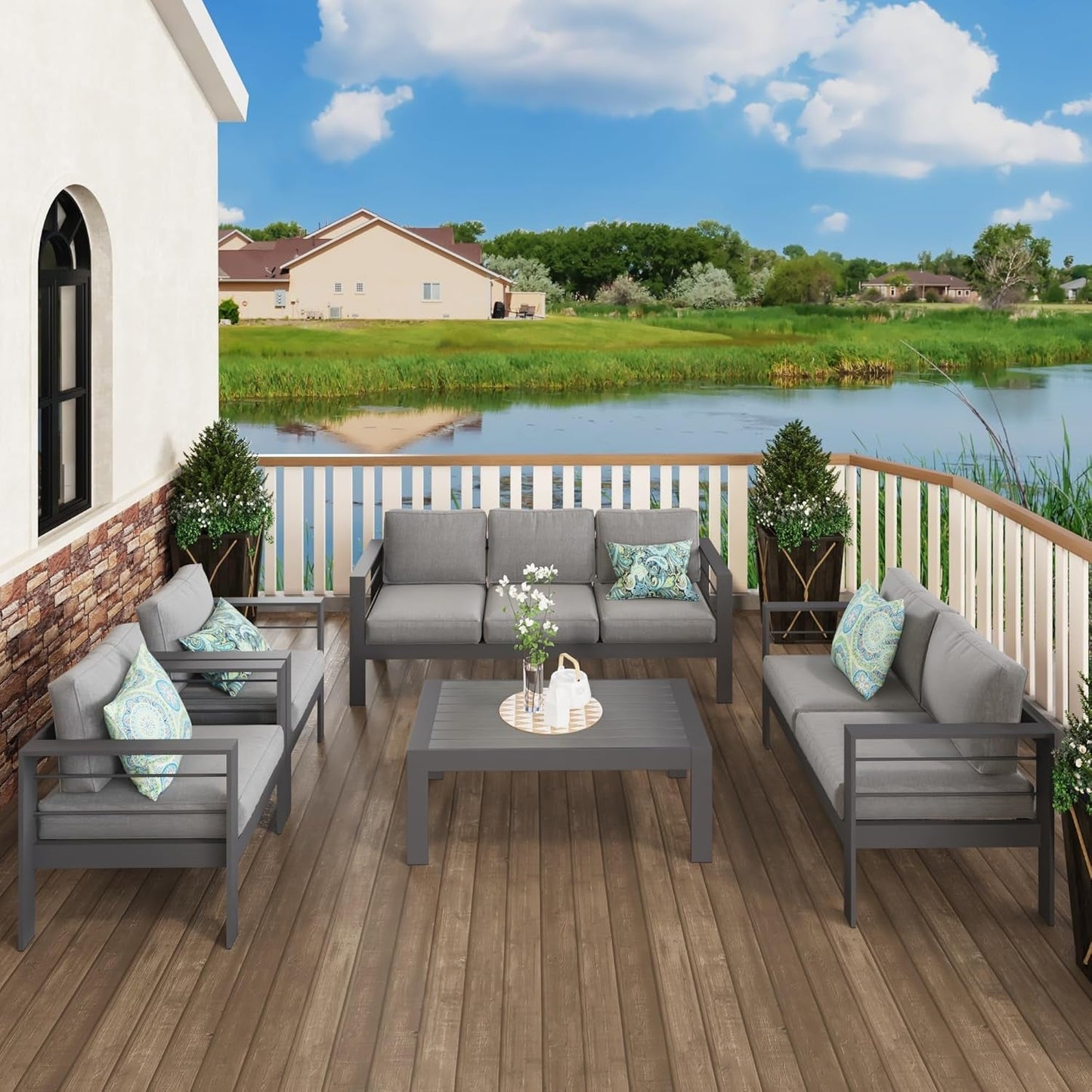 Aluminum Patio Furniture Set,7 Seats Modern Outdoor Conversation Set
