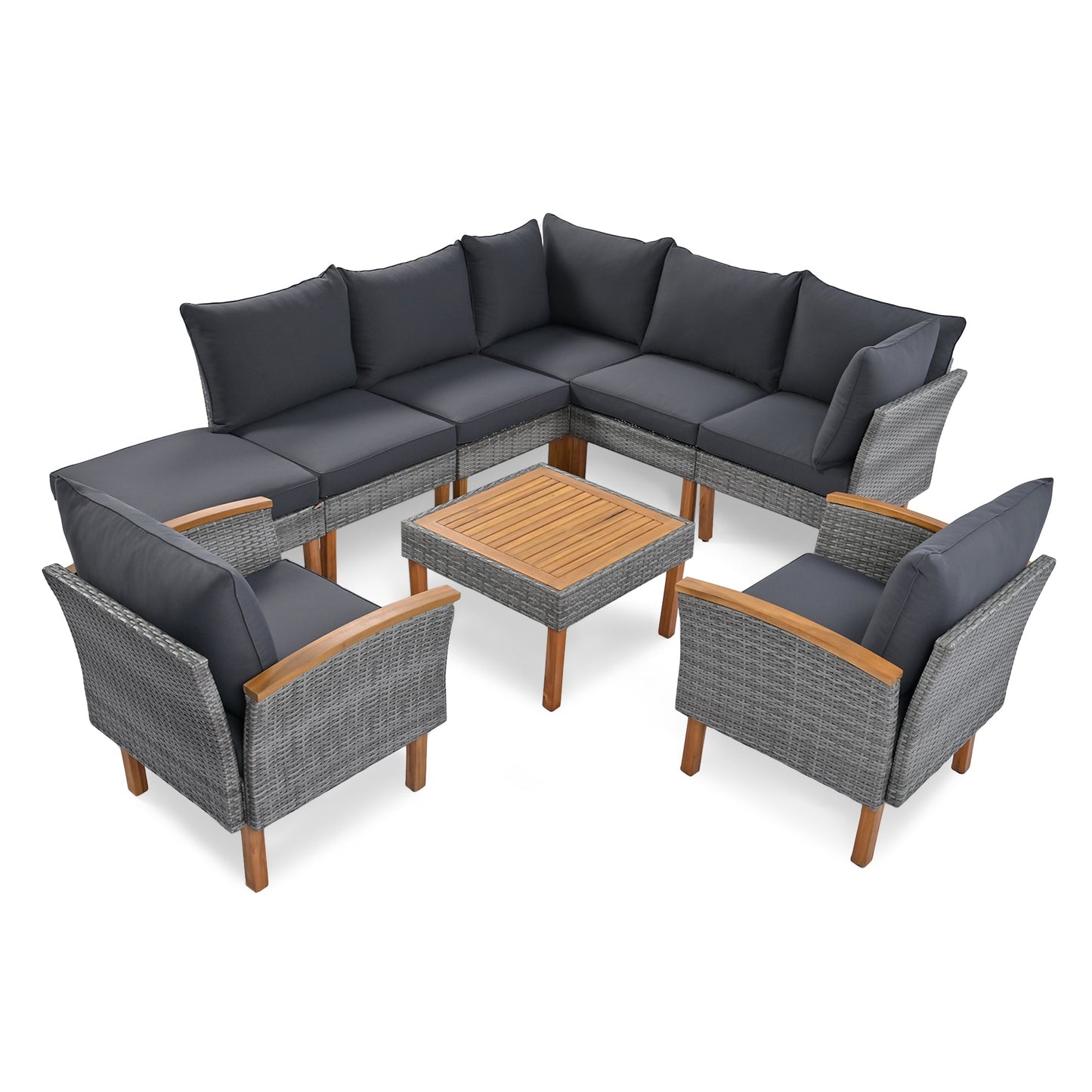 9-Piece Patio Rattan Furniture Set, Outdoor Conversation Set With