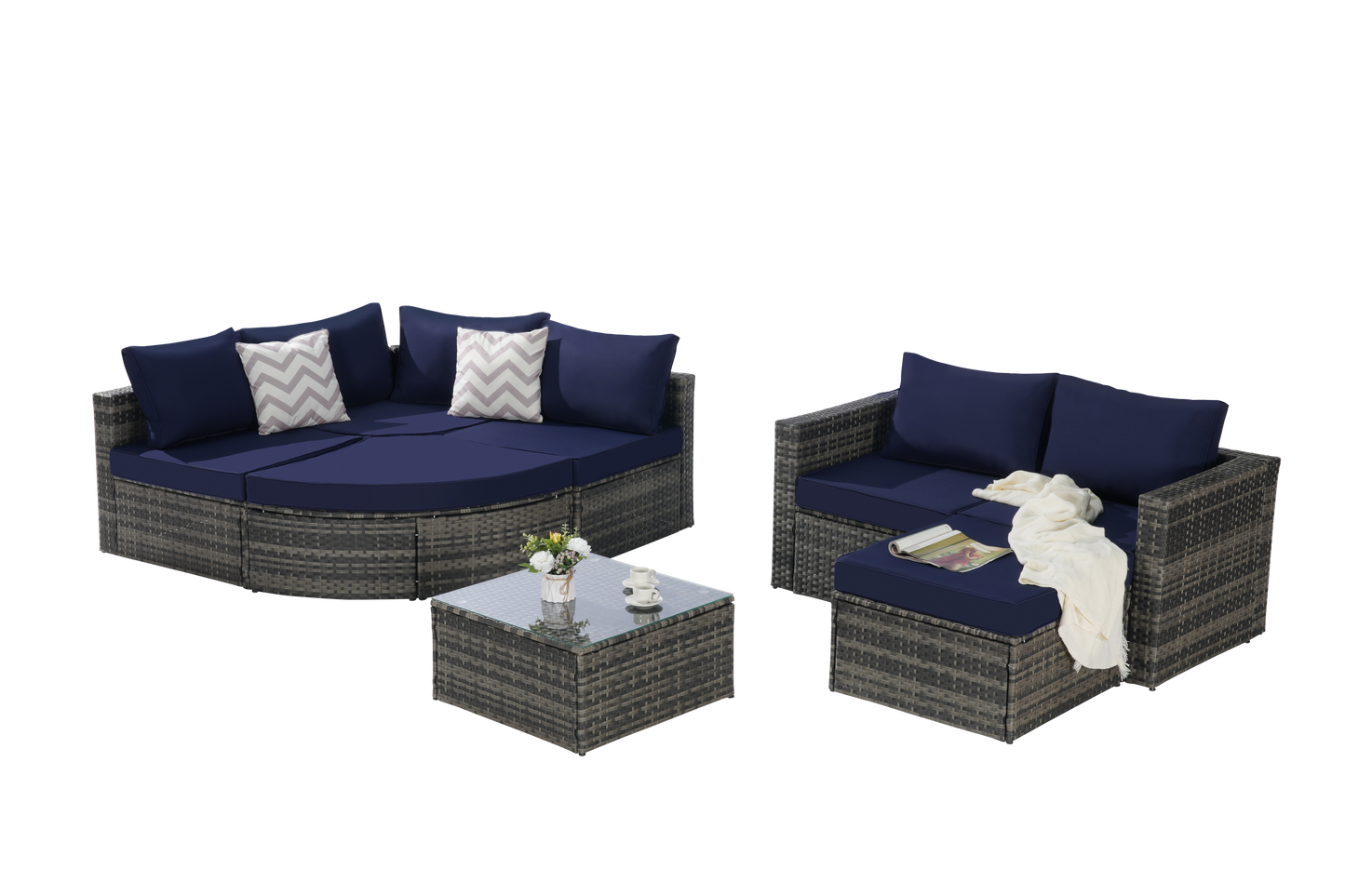 8 Piece Outdoor Patio Sofa Set, Sectional L- Shaped Patio Furniture