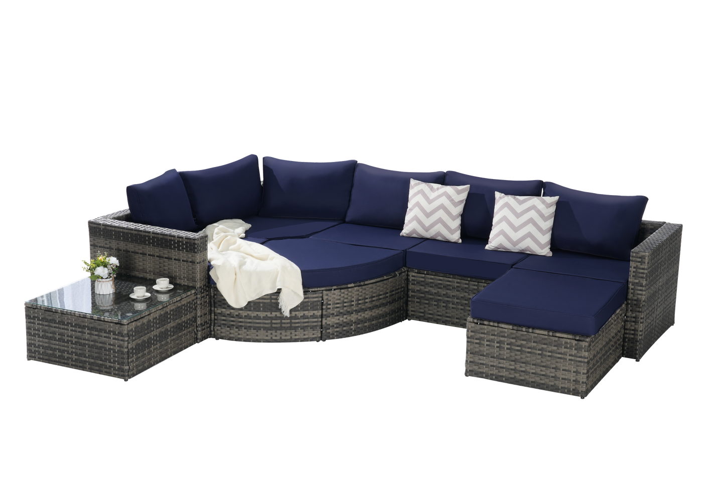8 Piece Outdoor Patio Sofa Set, Sectional L- Shaped Patio Furniture