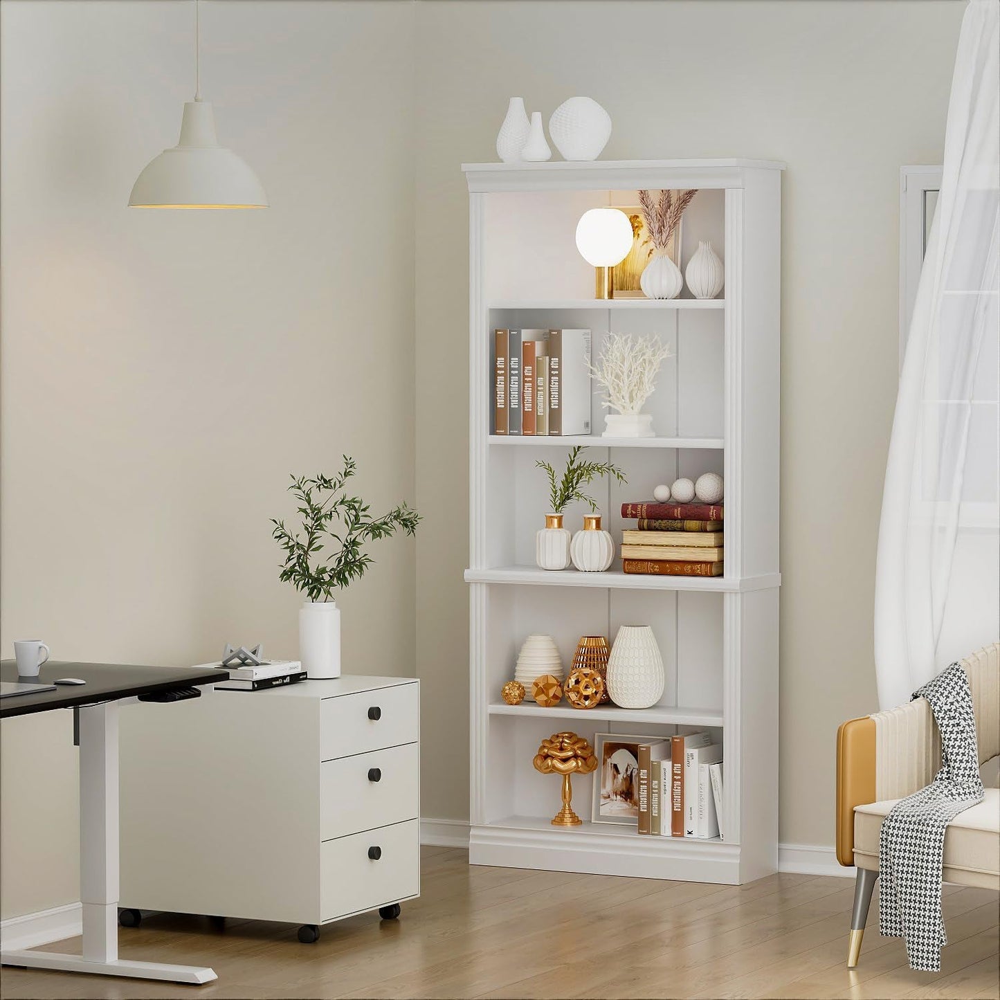 5-Shelf Bookcase, Wooden Standing Rack Book Storage Shelves Furniture