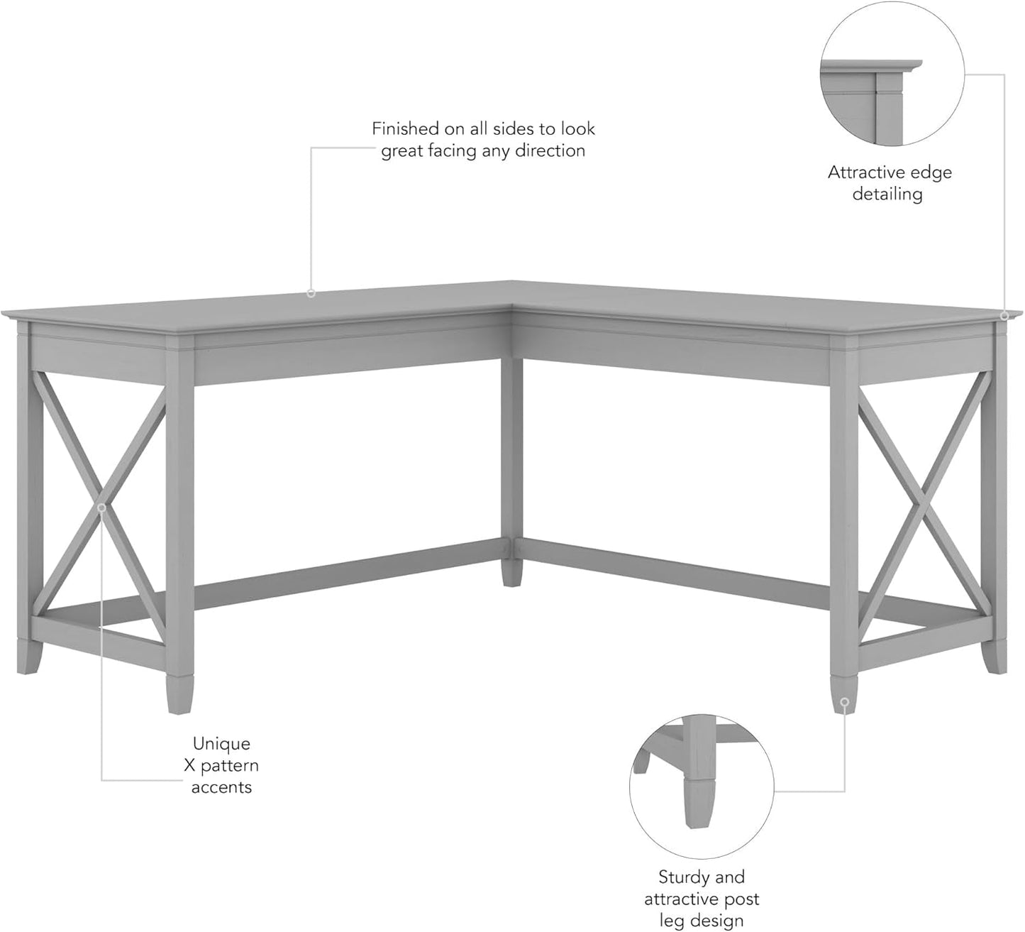 Bush Furniture Key West 60W Modern Farmhouse L Shaped Desk in Cape Cod