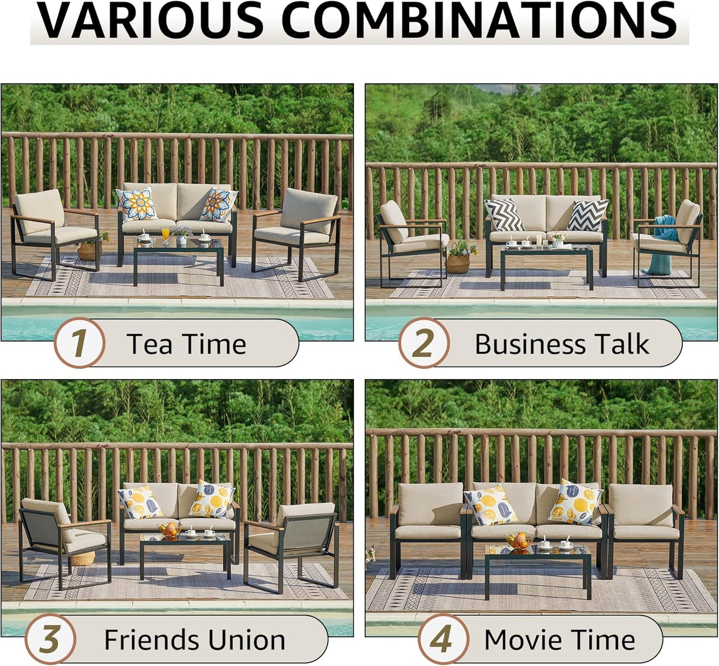 4 Pieces Patio Furniture Sets,Metal Outdoor Patio Furniture