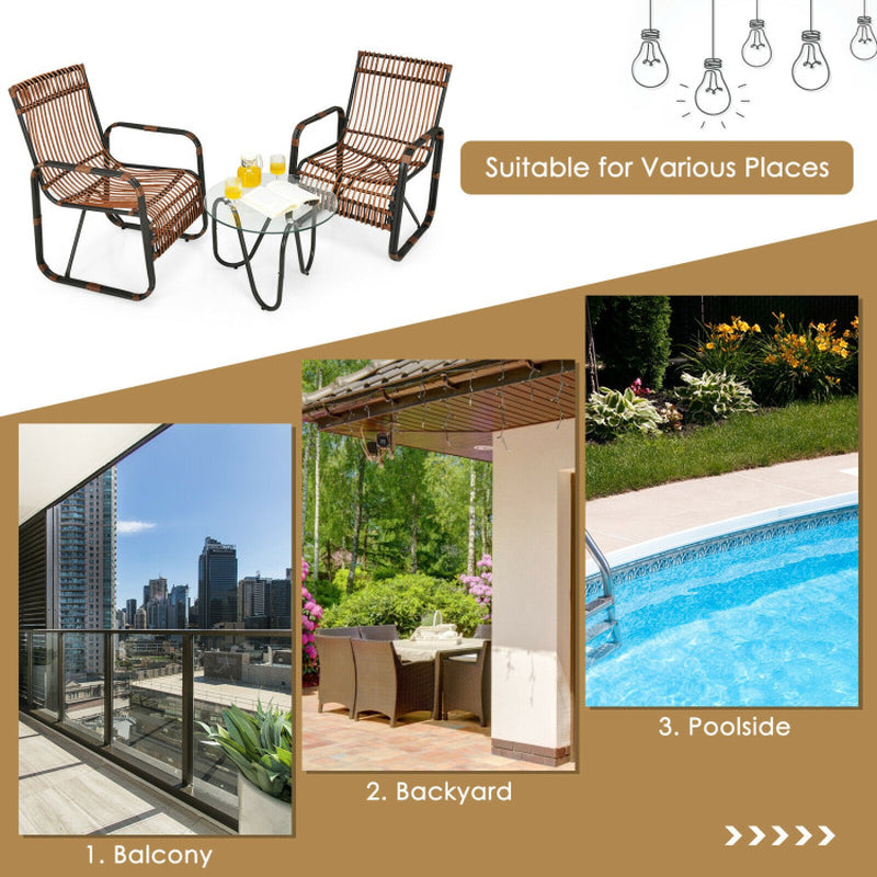 3 Pieces Patio Rattan Furniture Set with 2 Single Wicker Chairs and