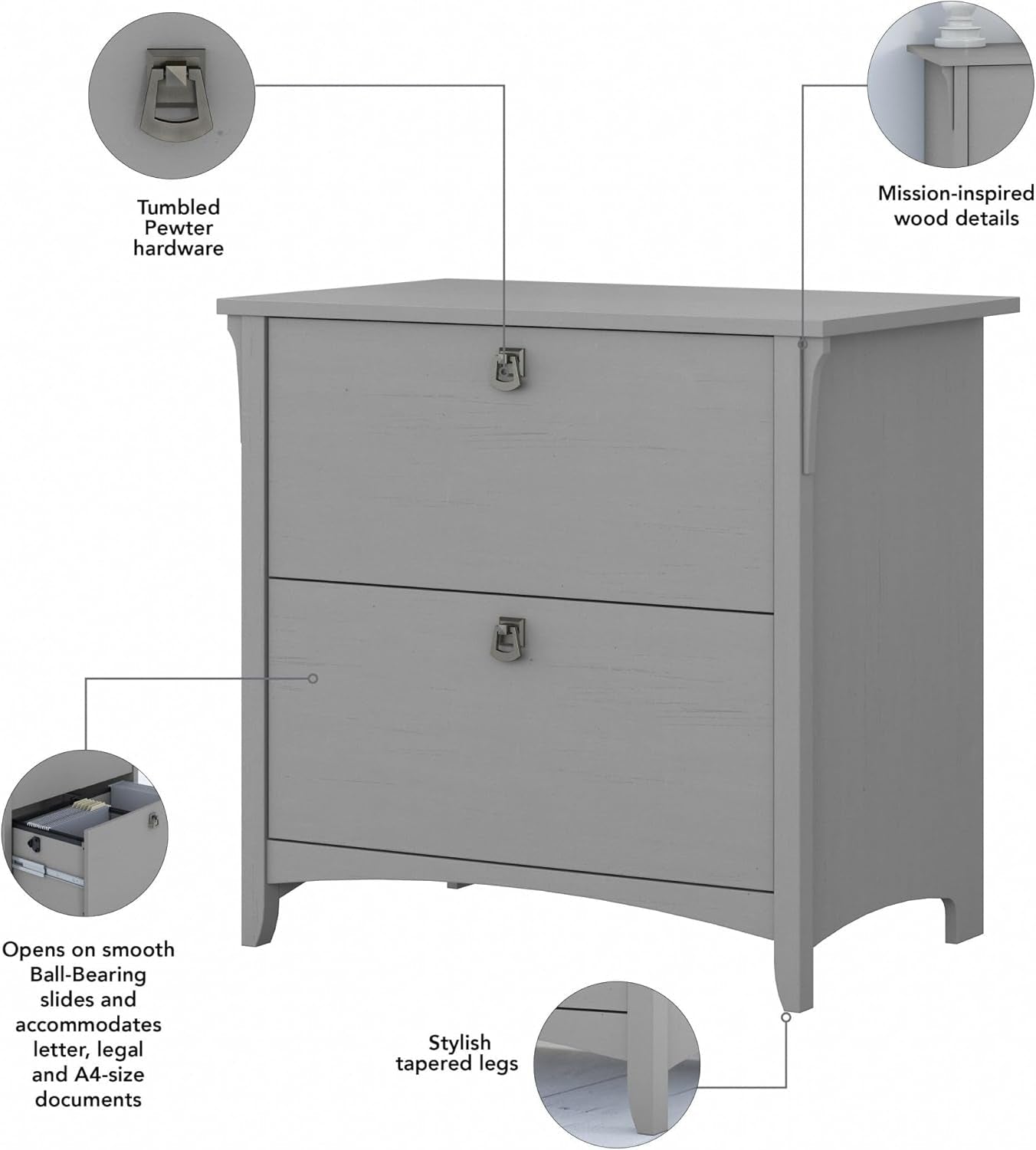 Bush Furniture Salinas 2 Drawer Lateral File Cabinet in Cape Cod Gray,