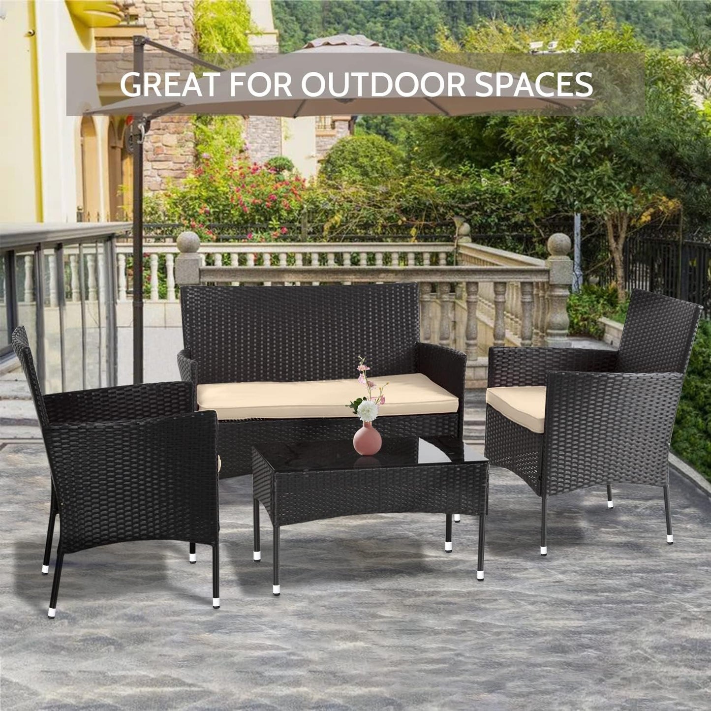 Patio Furniture Set 4 Pieces Outdoor Rattan Chair Wicker Sofa Garden