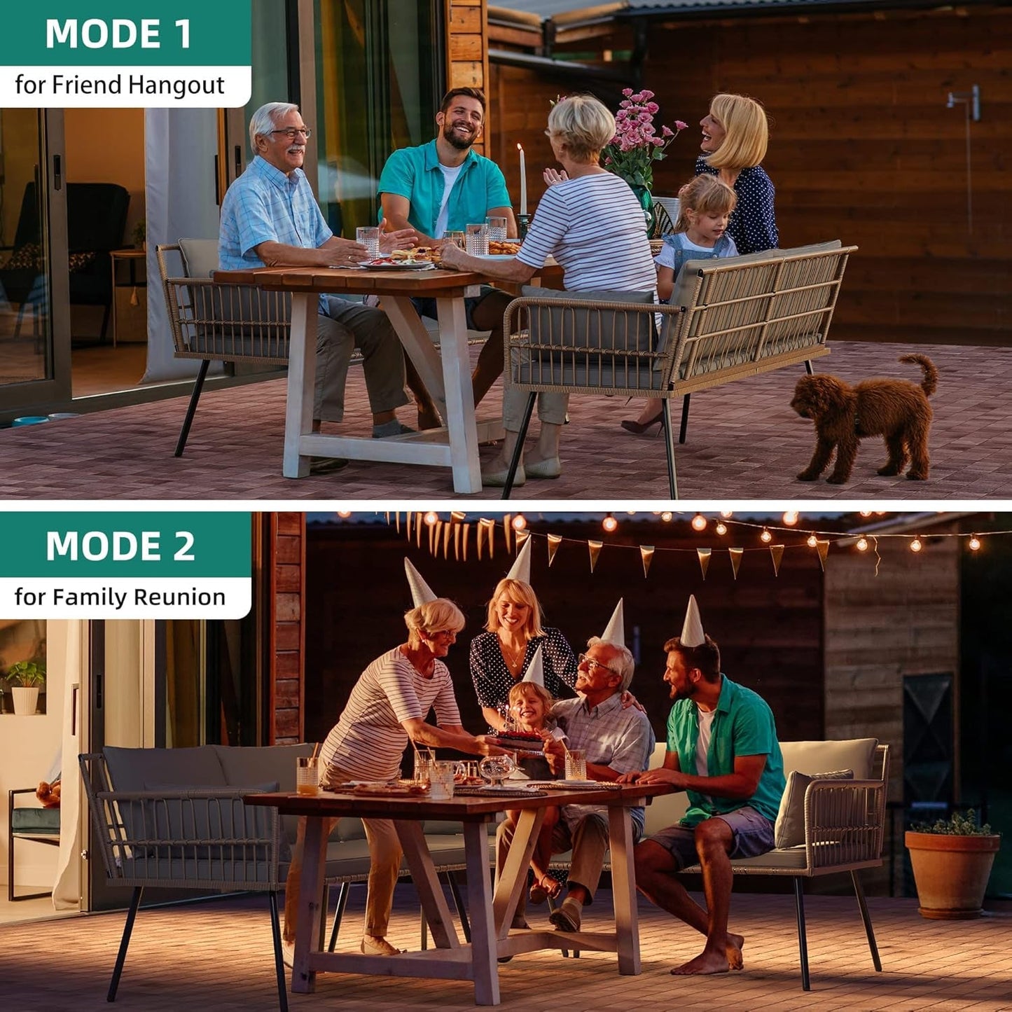 4 Pieces Patio Furniture Set, Outdoor Wicker Conversation Sectional