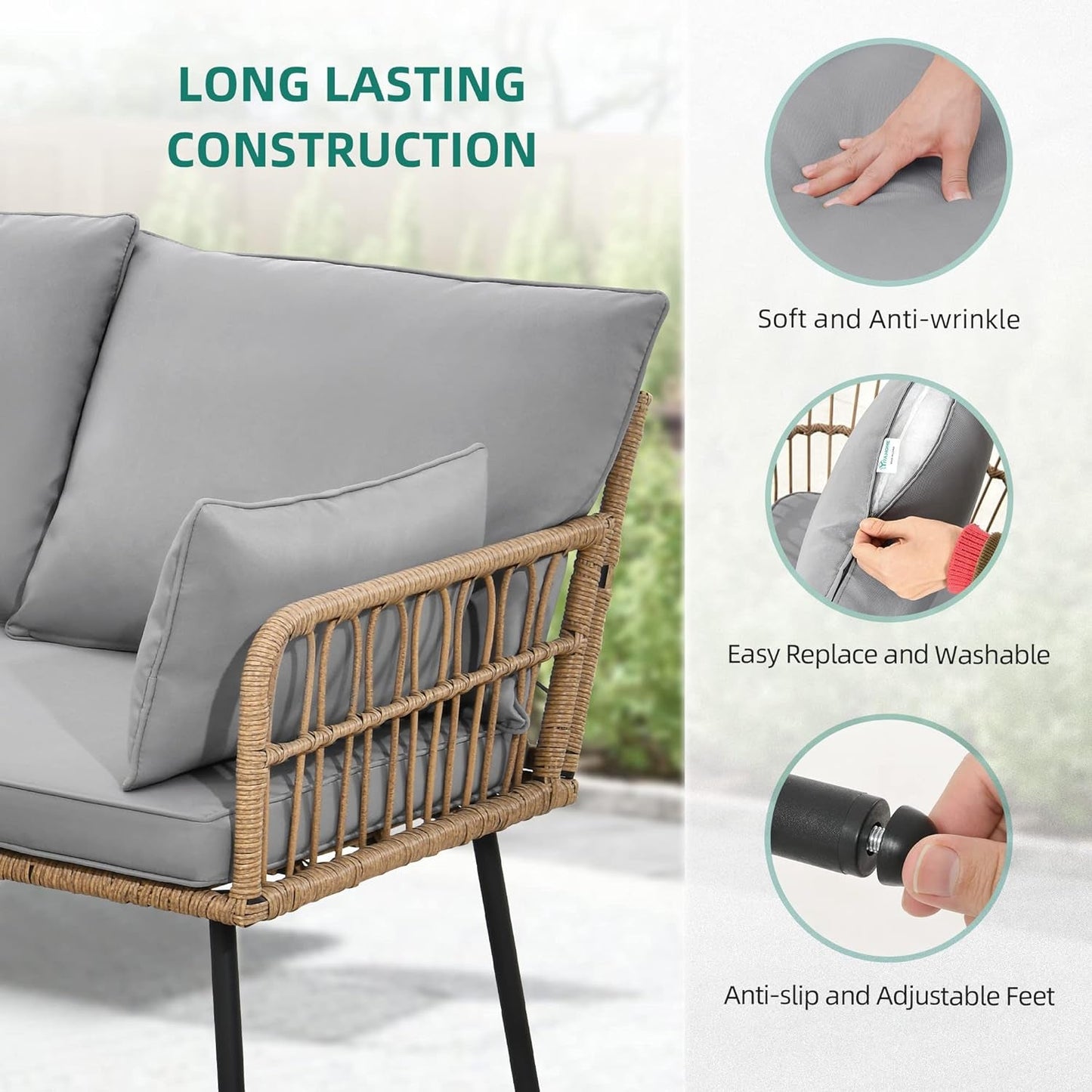 4 Pieces Patio Furniture Set, Outdoor Wicker Conversation Sectional