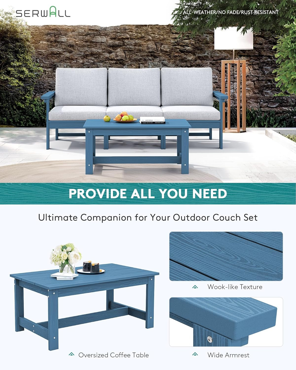 HDPE Patio Sofa Set, 4-Piece Sectional Outdoor Patio Furniture Set,