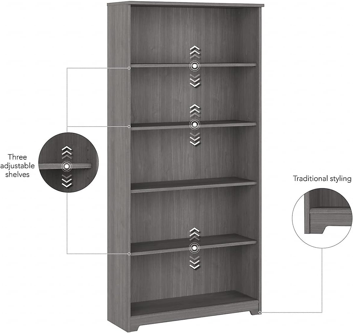 Bush Furniture Cabot Tall 5 Shelf Bookcase | Large Open Bookshelf in