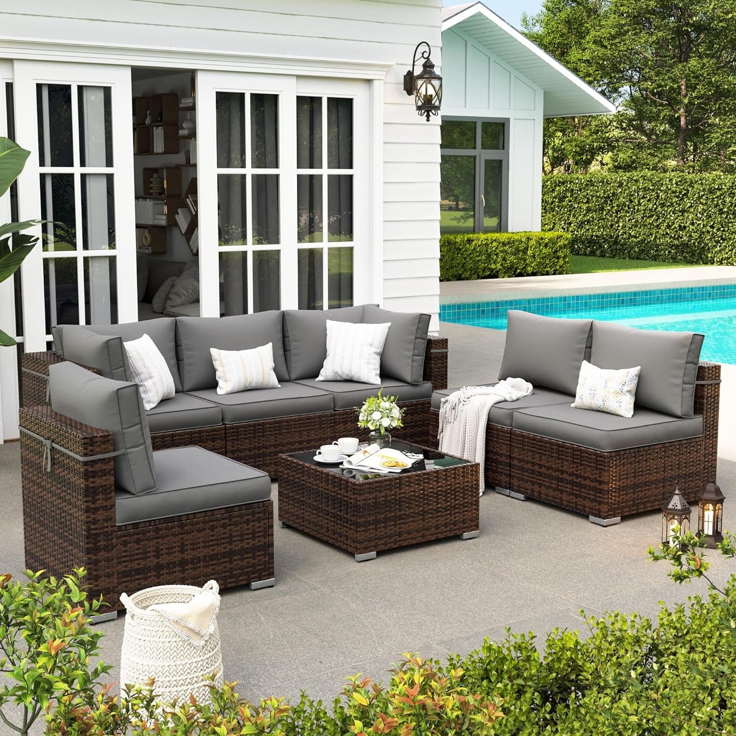 Patio Furniture Set, 7-Piece Outdoor Sectional with Waterproof Cover,