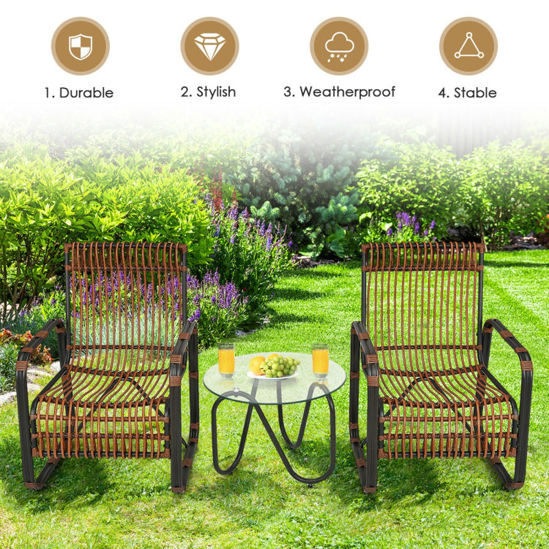 3 Pieces Patio Rattan Furniture Set with 2 Single Wicker Chairs and
