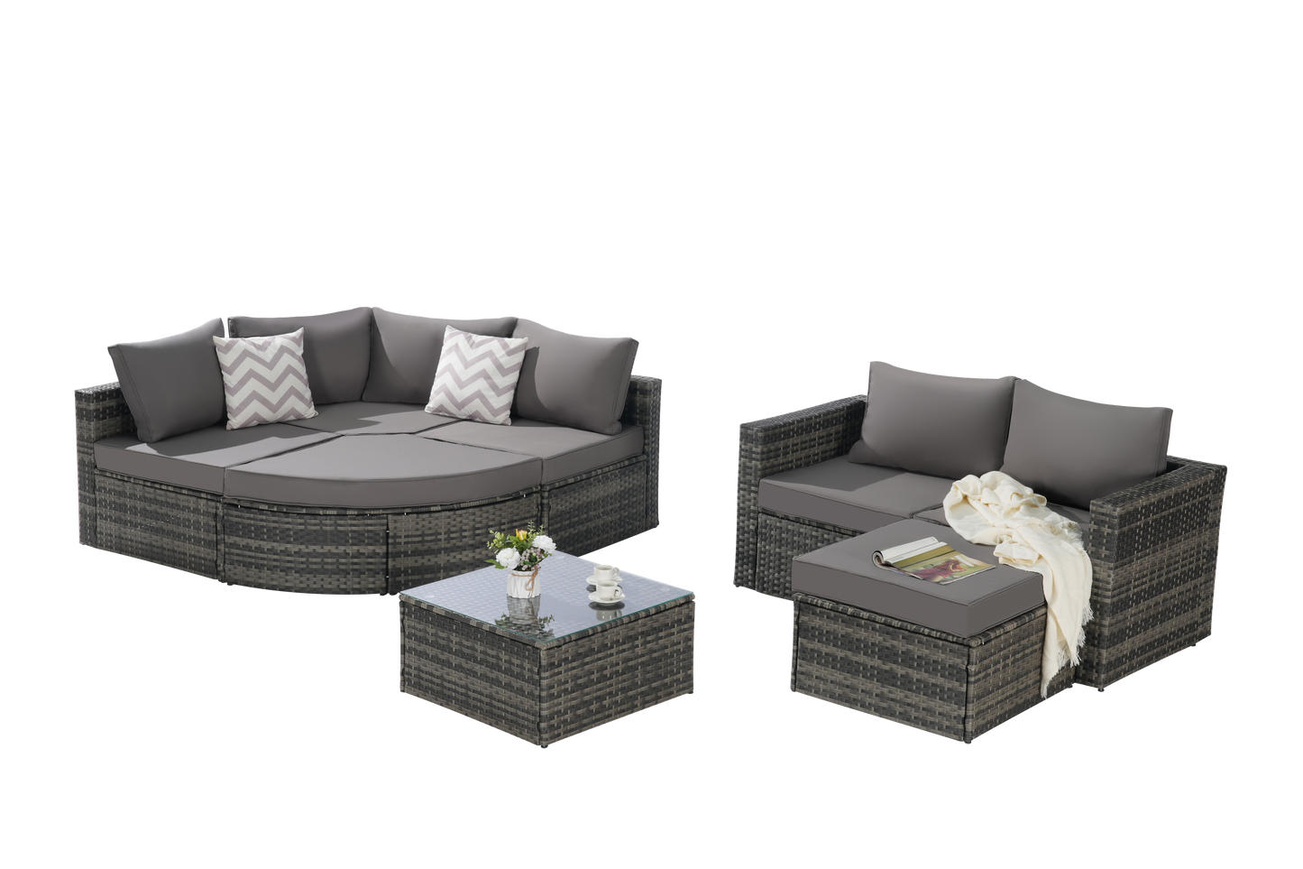 8 Piece Outdoor Patio Sofa Set, Sectional L- Shaped Patio Furniture