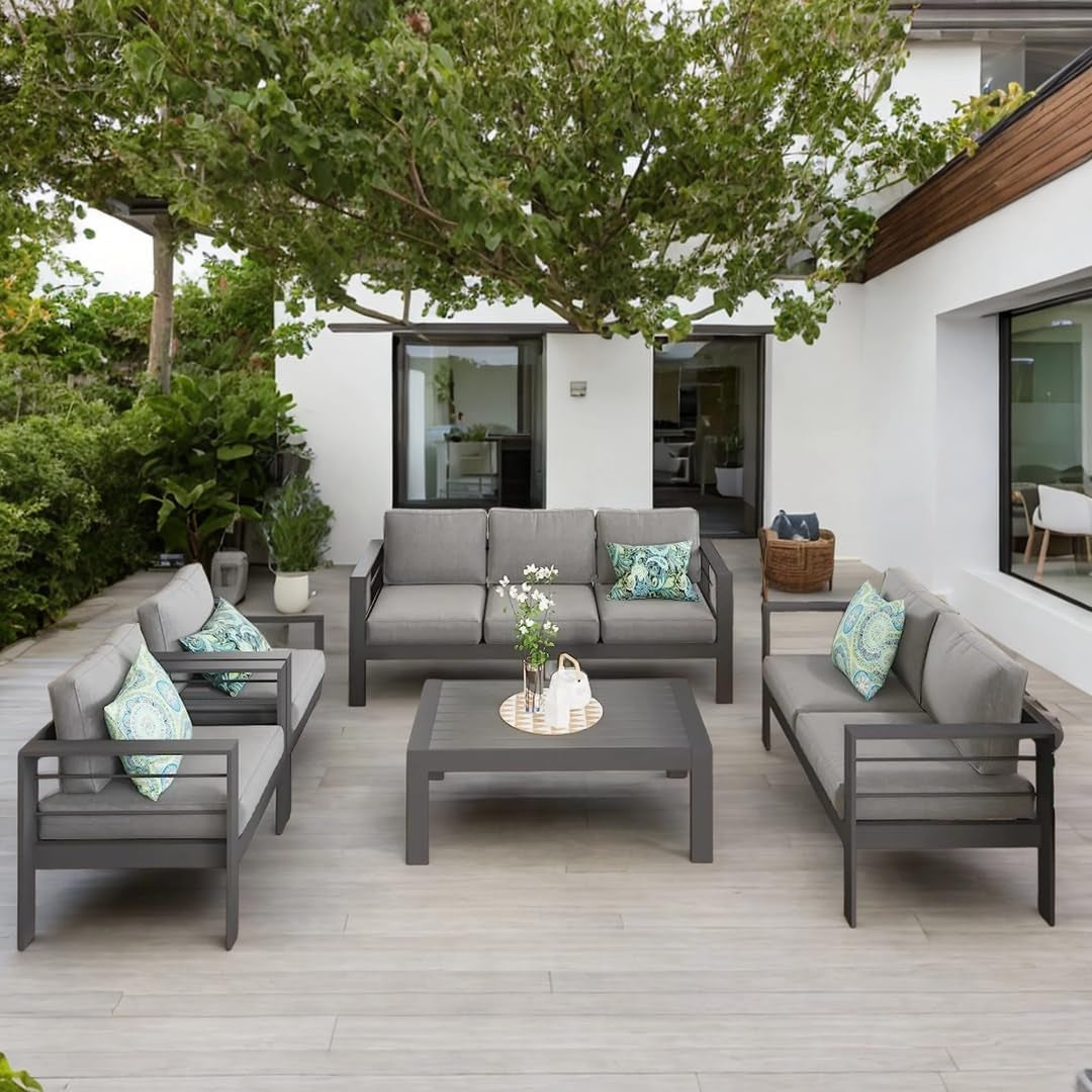 Aluminum Patio Furniture Set,7 Seats Modern Outdoor Conversation Set