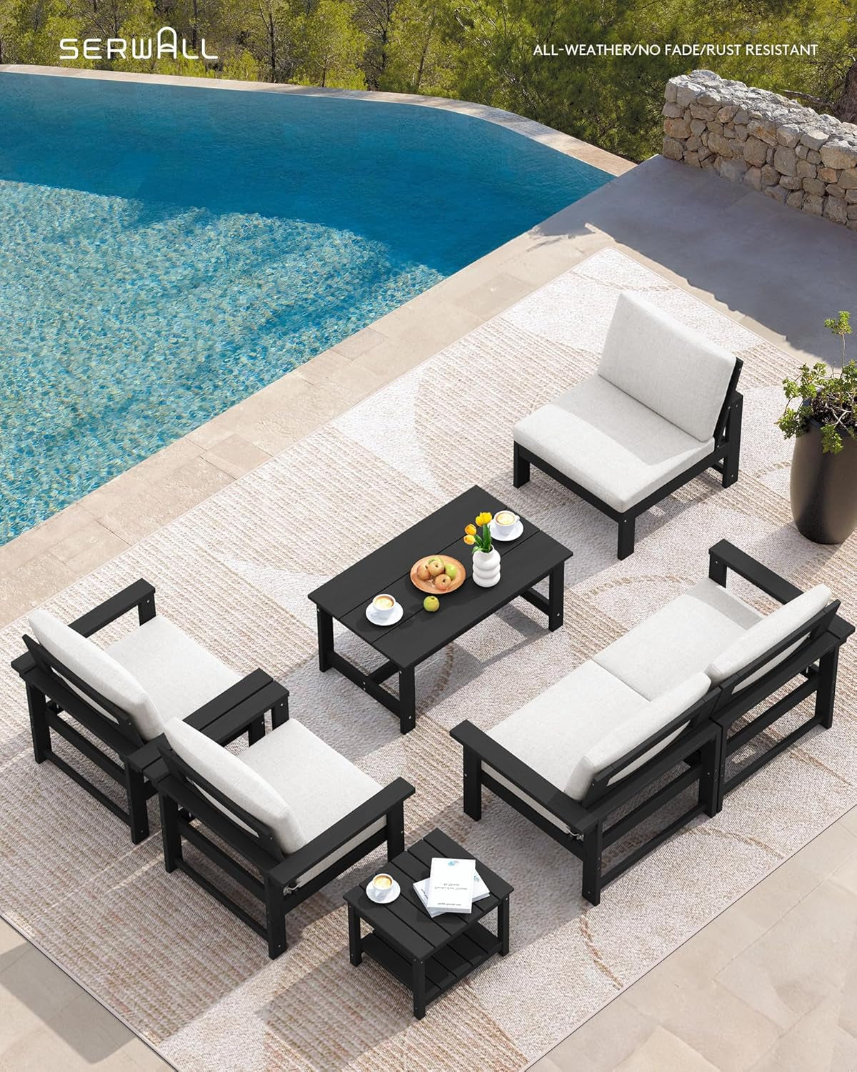 HDPE Outdoor Patio Furniture Set, 7-Piece Outdoor Sectional Patio