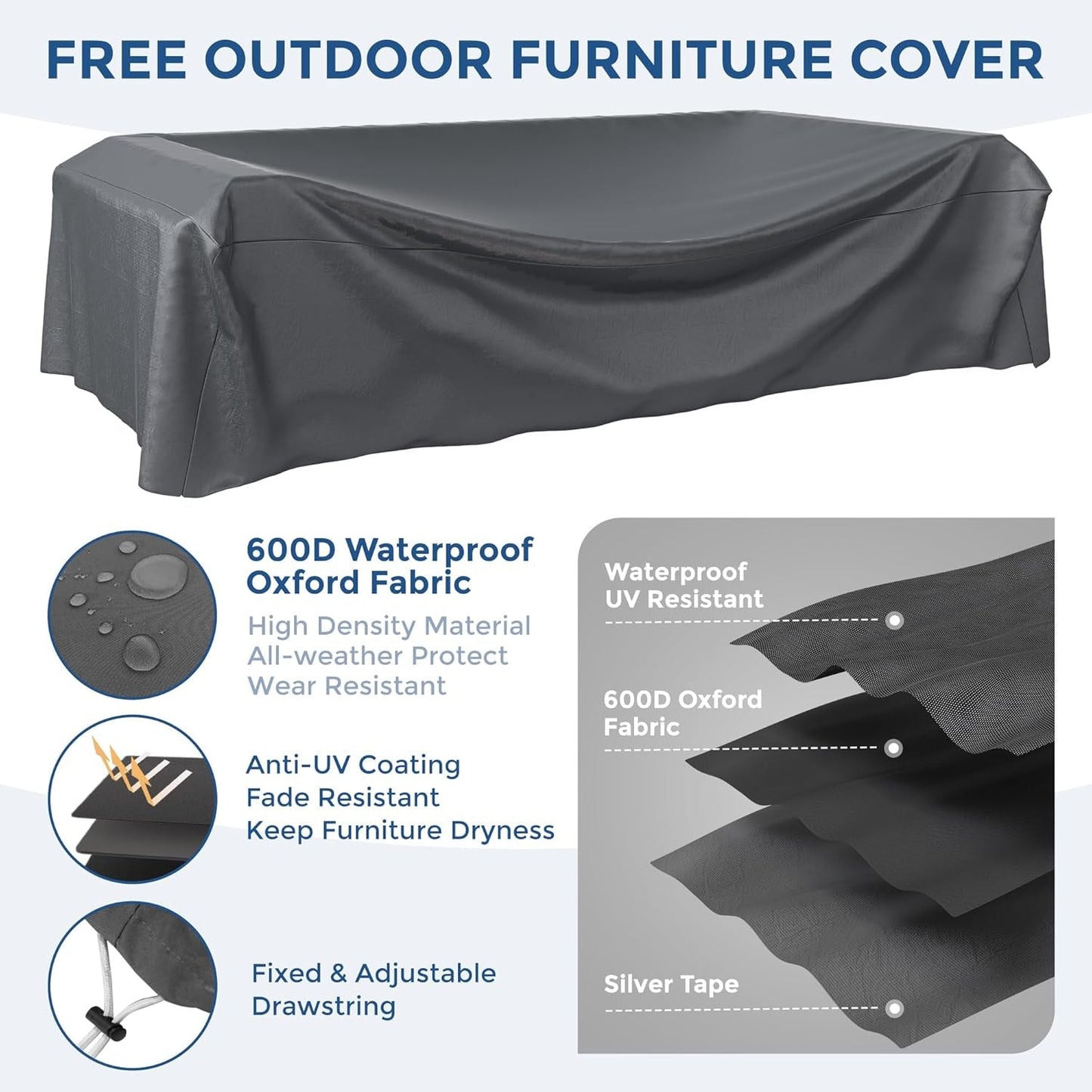 Patio Furniture Set, 7-Piece Outdoor Sectional with Waterproof Cover,