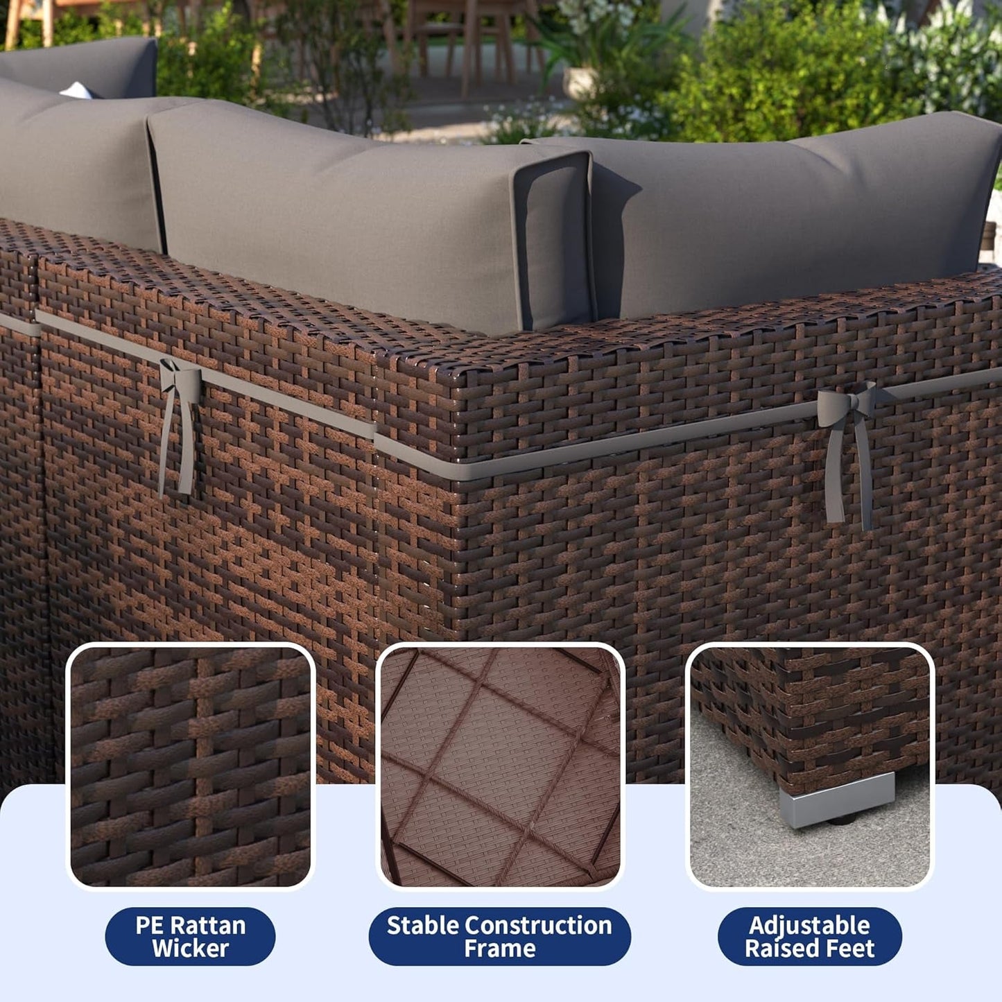 Patio Furniture Set, 7-Piece Outdoor Sectional with Waterproof Cover,
