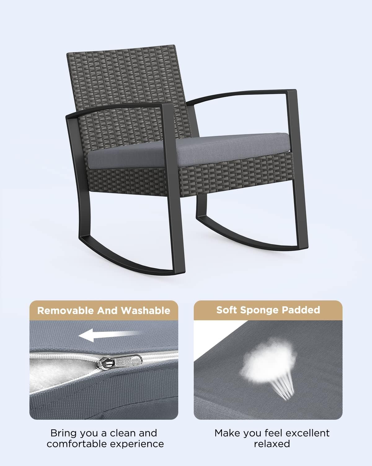 3 Pieces Patio Furniture Set Rocking Bistro Set Outdoor Rattan
