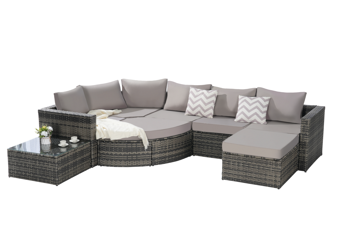 8 Piece Outdoor Patio Sofa Set, Sectional L- Shaped Patio Furniture