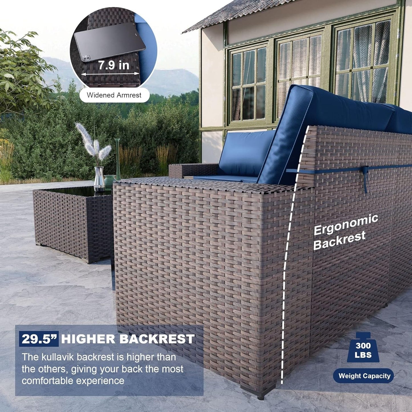 6PCS Outdoor Patio Furniture Set PE Wicker Rattan Sectional Sofa Patio