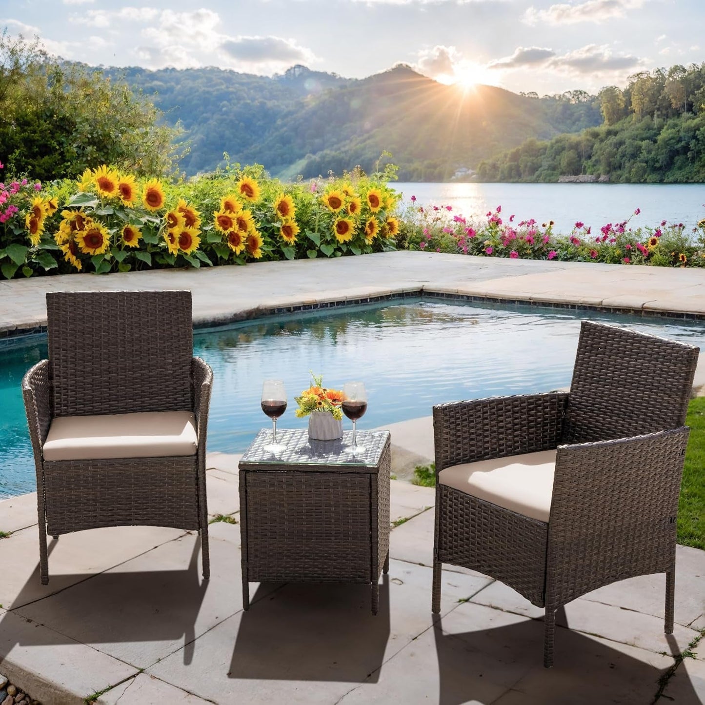 Patio Furniture Set 3 Pieces All-Weather Rattan Outdoor Furniture
