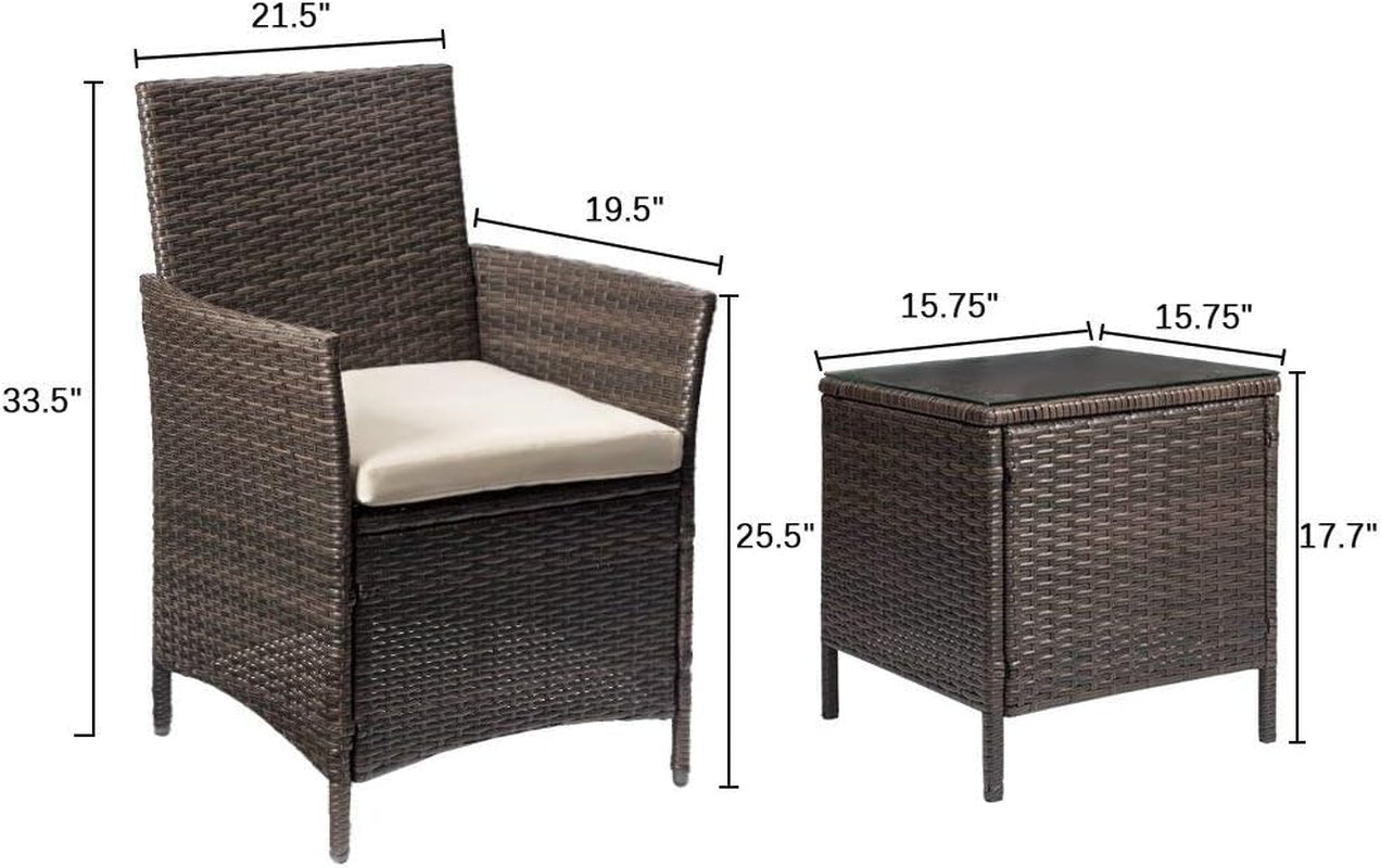 Patio Porch Furniture Sets 3 Pieces PE Rattan Wicker Chairs with Table