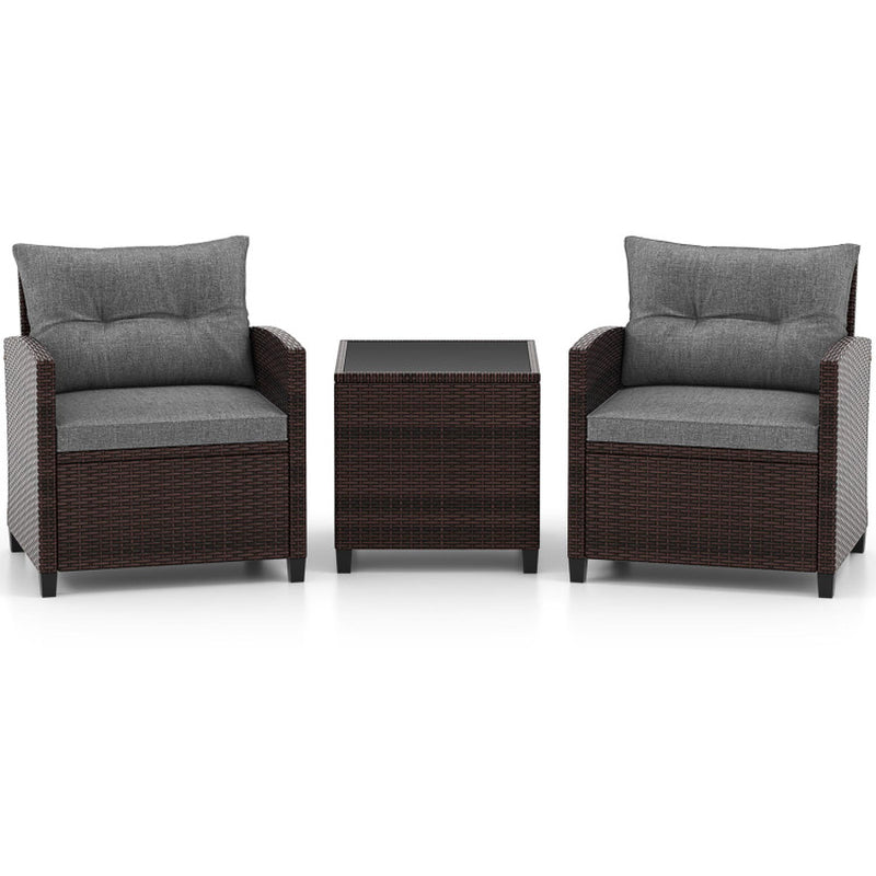 3 Pieces Rattan Patio Furniture Set with Washable Cushion