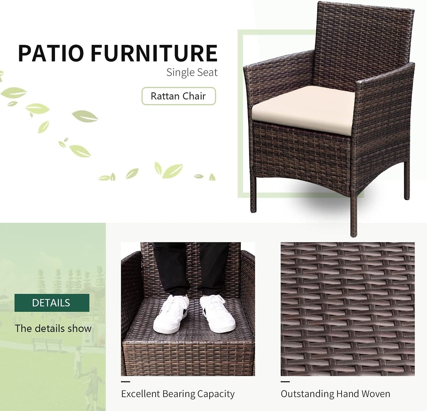 3 Pieces Patio Furniture Sets Outdoor PE Rattan Wicker Chairs with