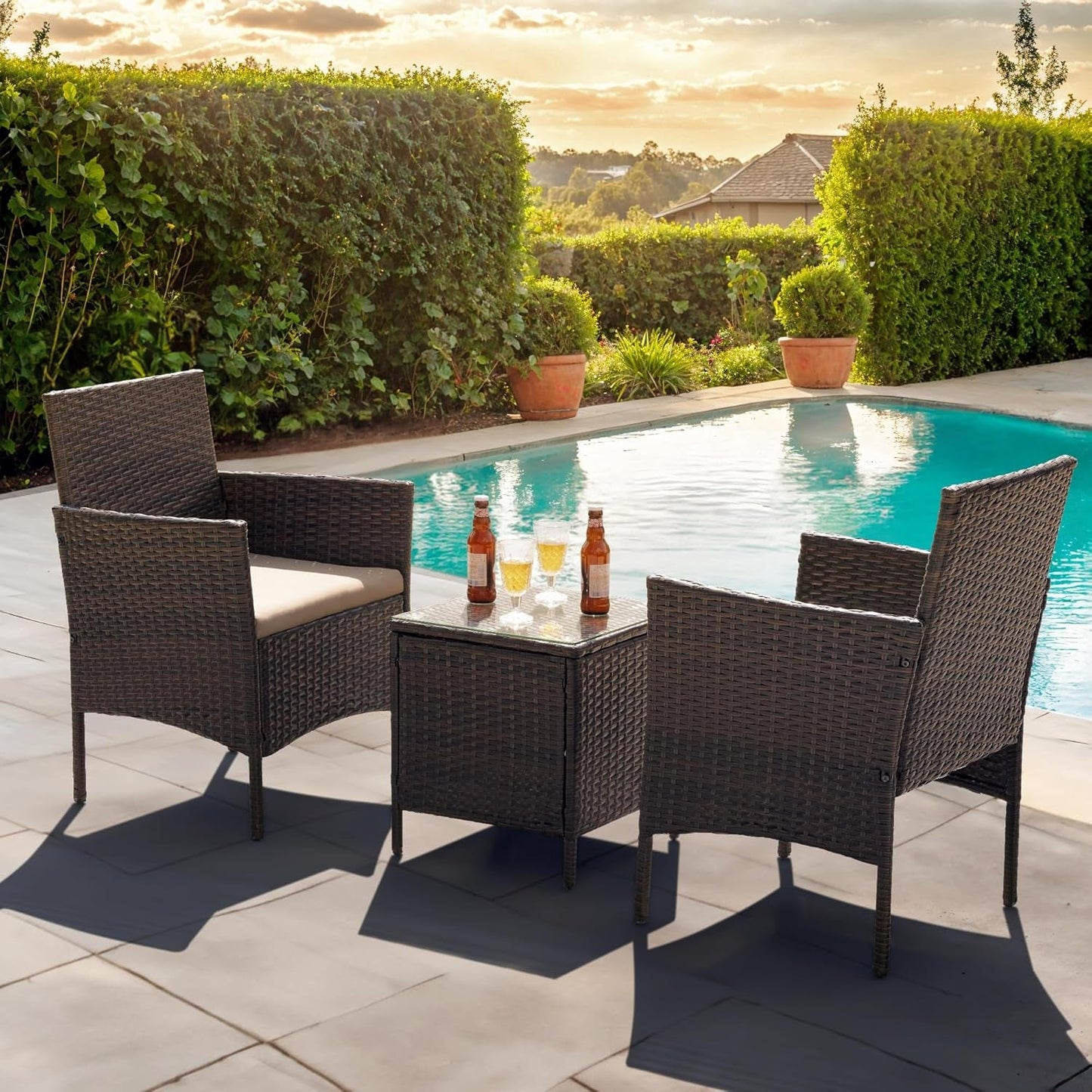 Patio Furniture Set 3 Pieces All-Weather Rattan Outdoor Furniture