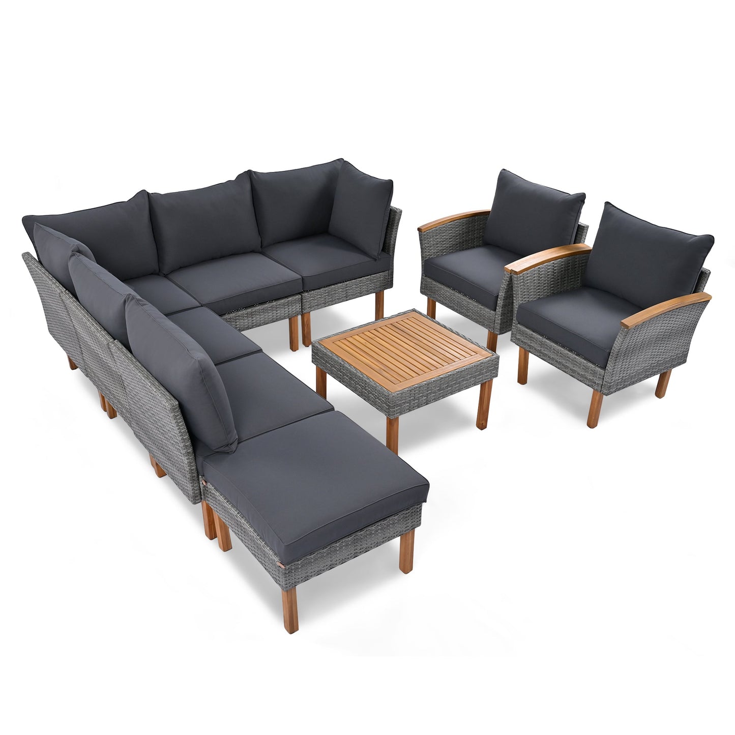 9-Piece Patio Rattan Furniture Set, Outdoor Conversation Set With