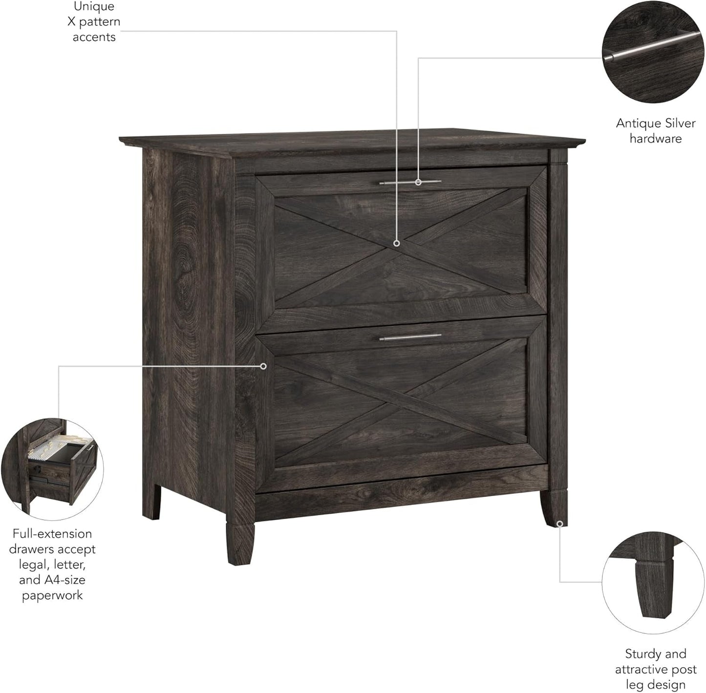 Bush Furniture Key West 2 Drawer Lateral File Cabinet in Dark Gray