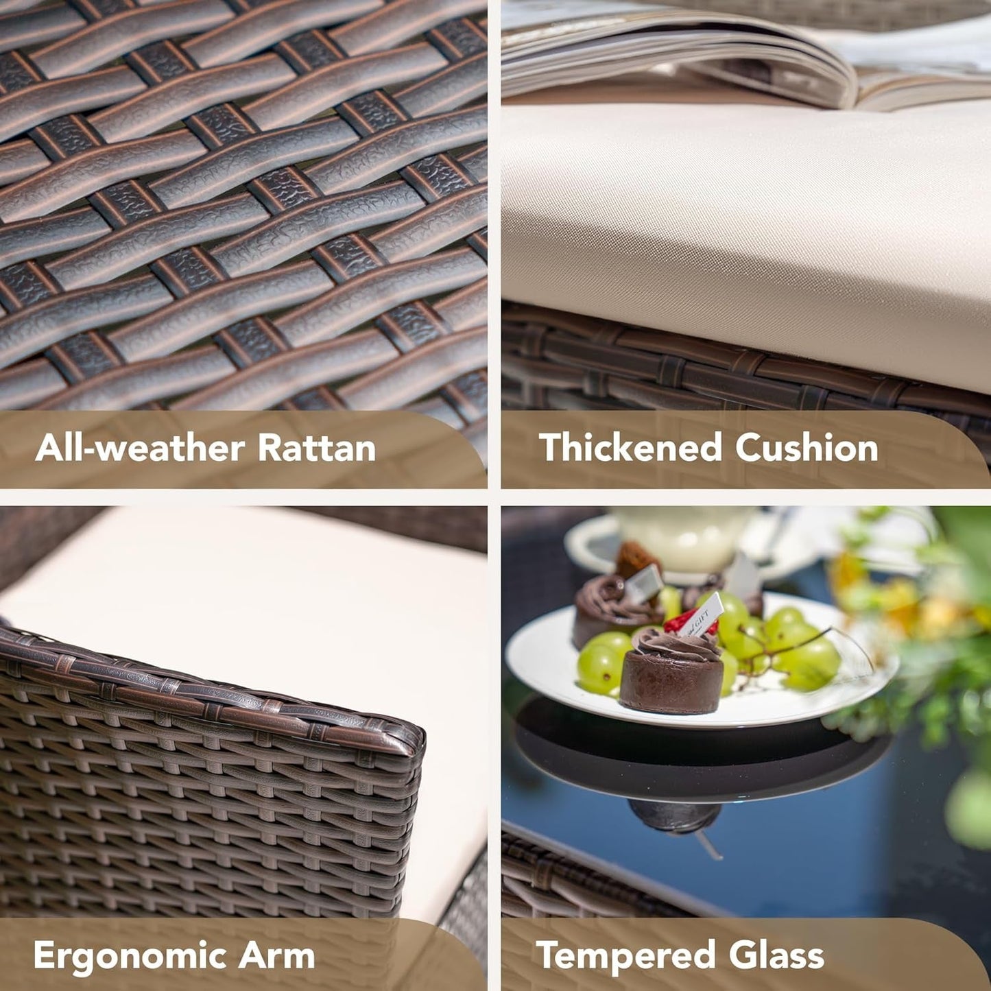 4 Pieces Outdoor Patio Furniture Set, PE Rattan Wicker Chairs Balcony