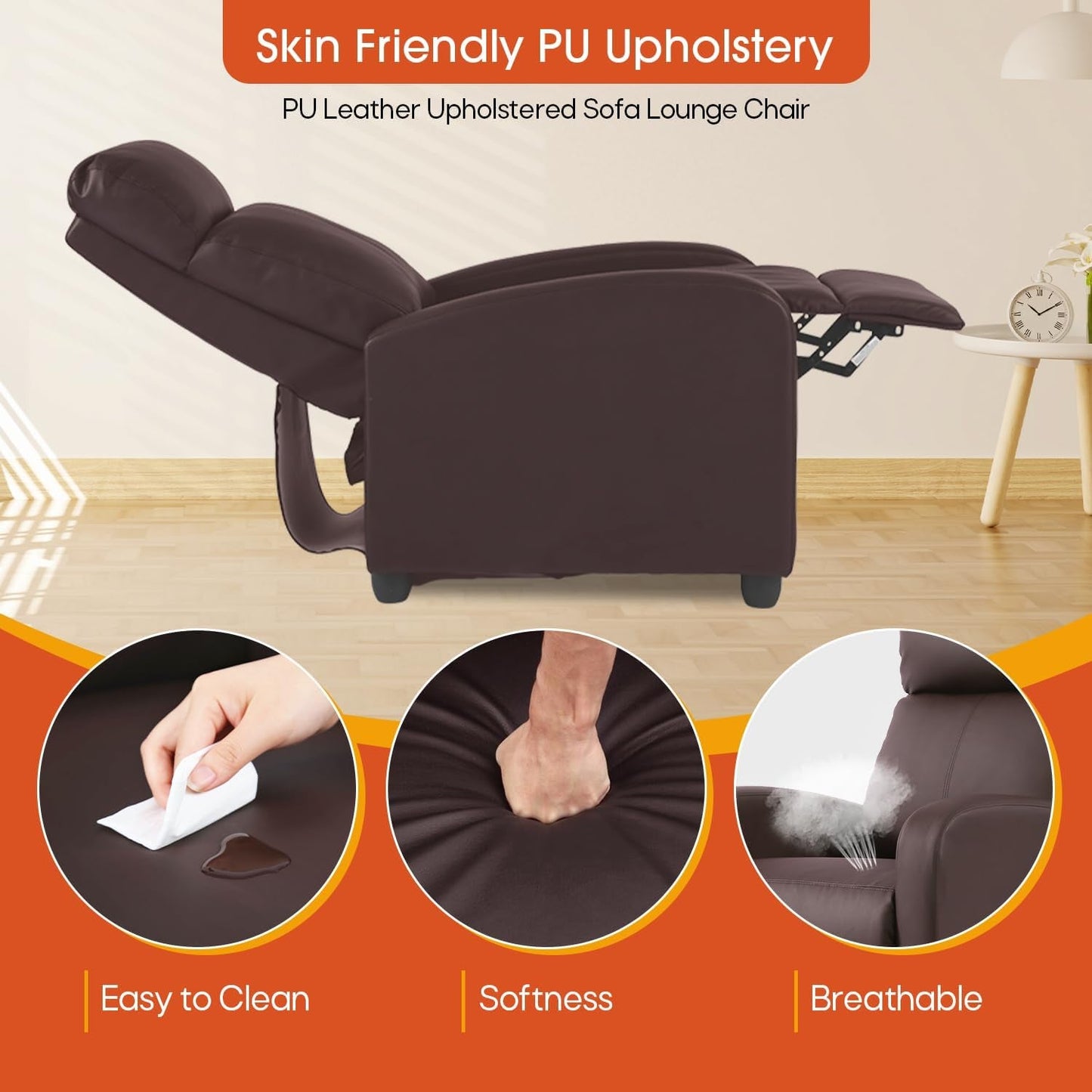 Recliner Chair for Living Room,Leather Single Sofa Furniture Home