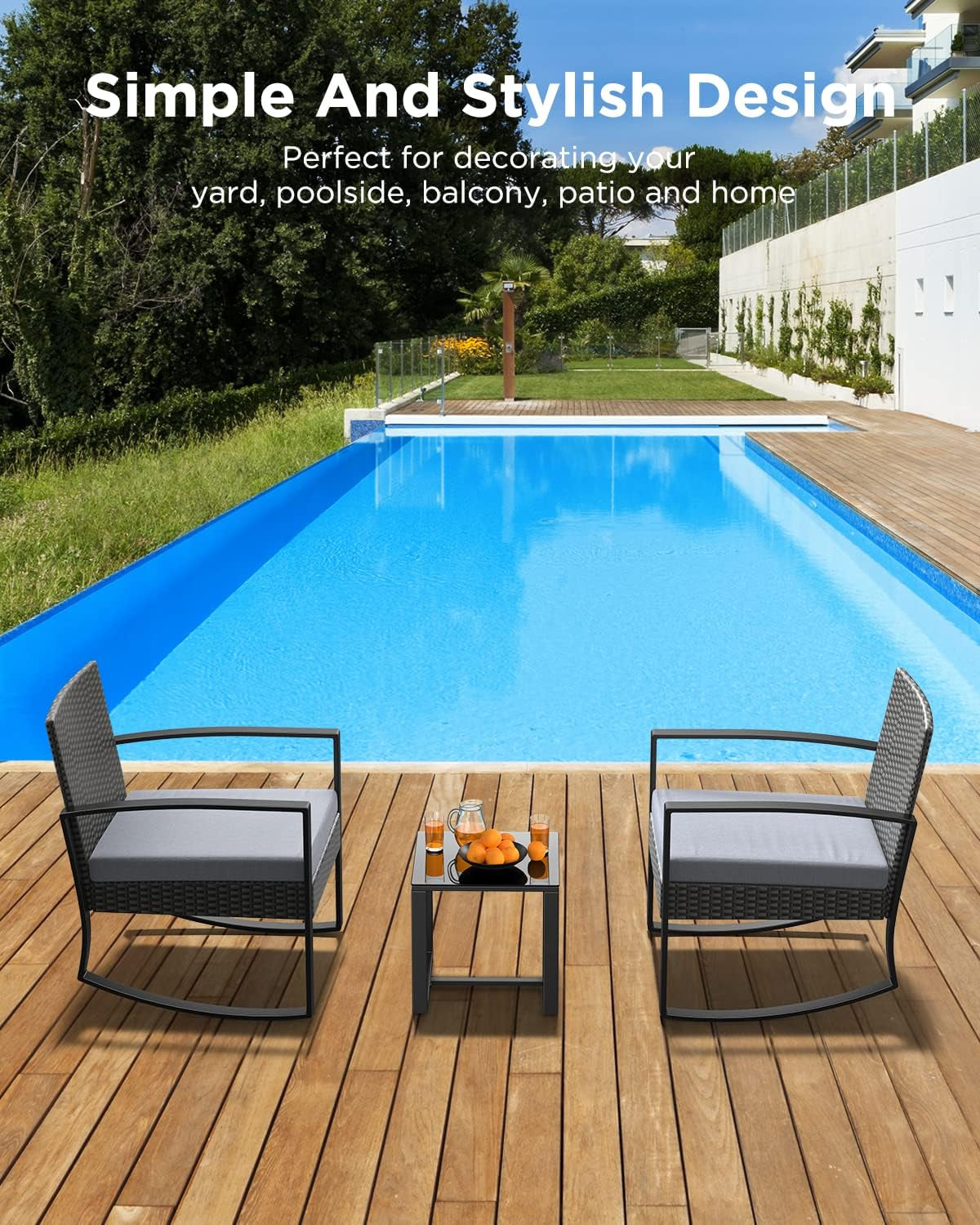 3 Pieces Patio Furniture Set Rocking Bistro Set Outdoor Rattan