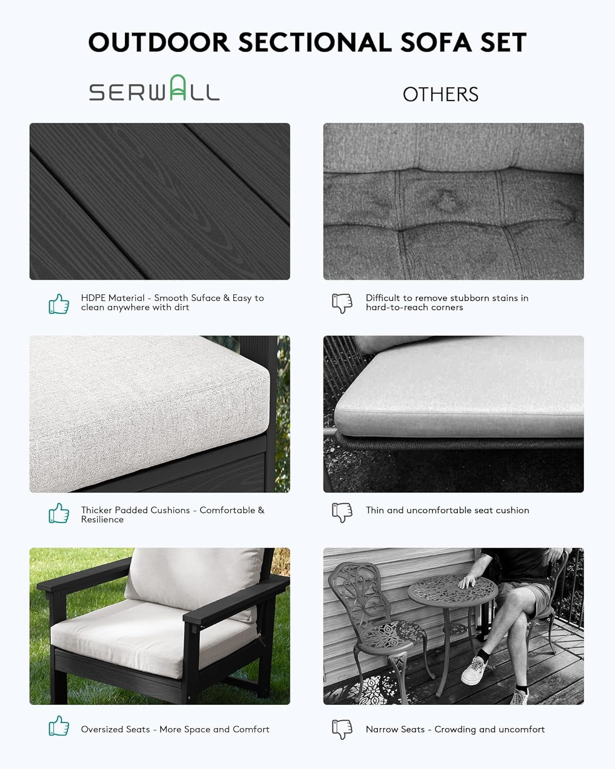 HDPE Outdoor Patio Furniture Set, 7-Piece Outdoor Sectional Patio