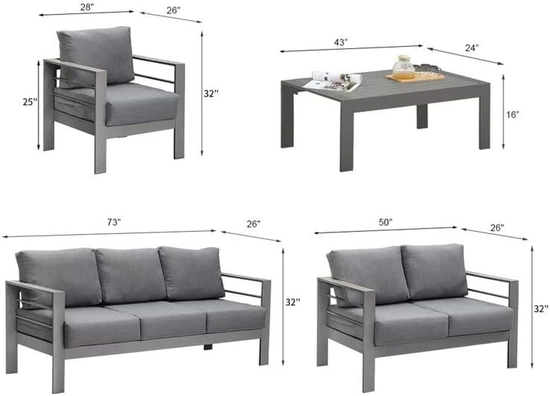 Aluminum Patio Furniture Set,7 Seats Modern Outdoor Conversation Set