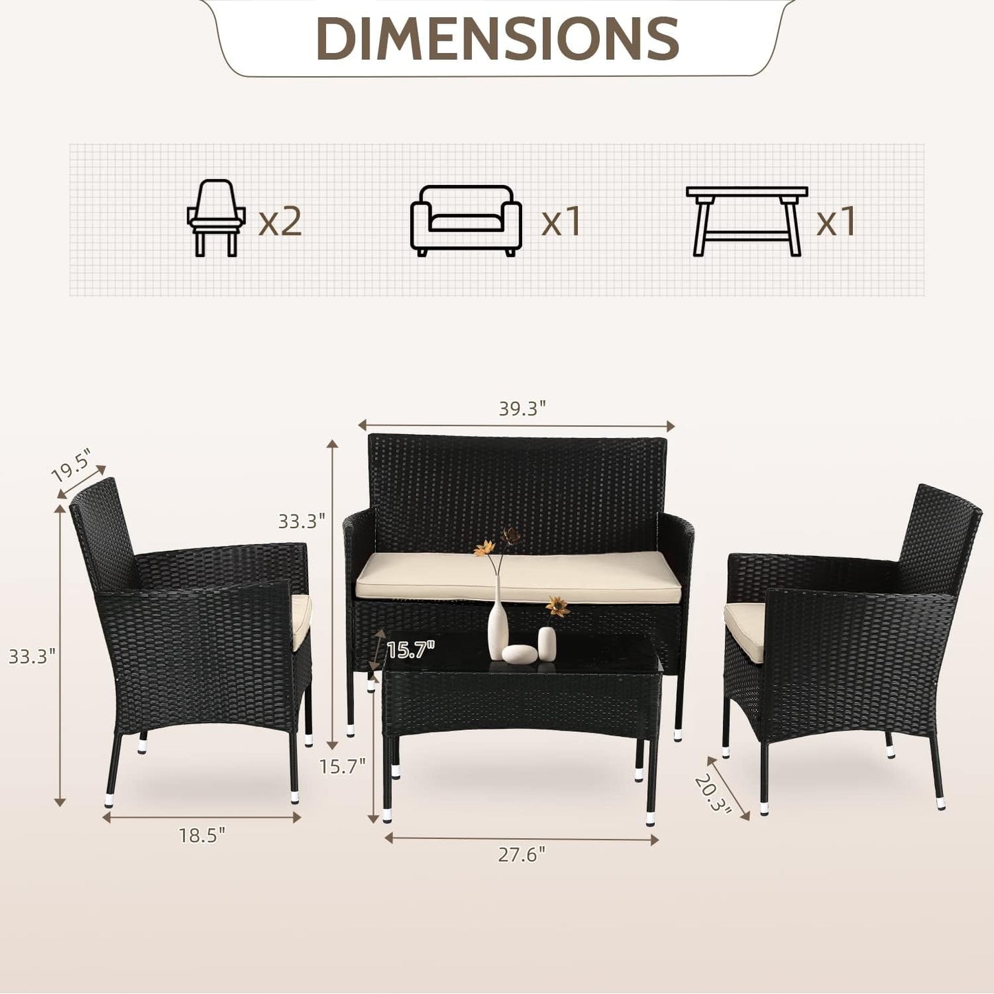 Patio Furniture Set 4 Pieces Outdoor Rattan Chair Wicker Sofa Garden