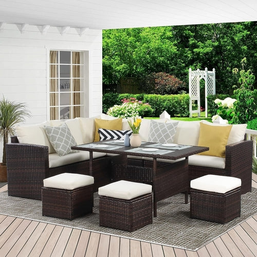 Patio Furniture Set, 7 Piece Outdoor Dining Sectional Sofa with Dining