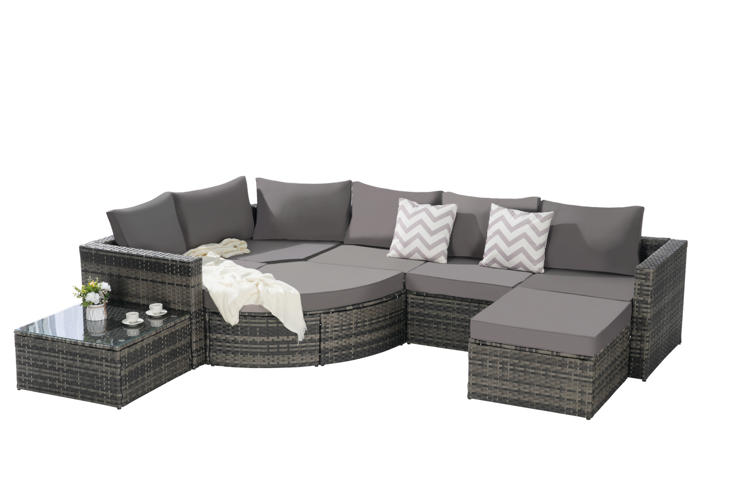 8 Piece Outdoor Patio Sofa Set, Sectional L- Shaped Patio Furniture