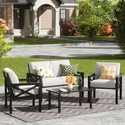 Outdoor Patio Furniture 4 Pieces Set, Modern Patio Conversation Sets,