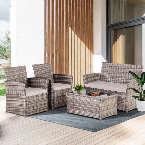 4 Piece Outdoor Patio Furniture Sets, Wicker Sectional Conversation