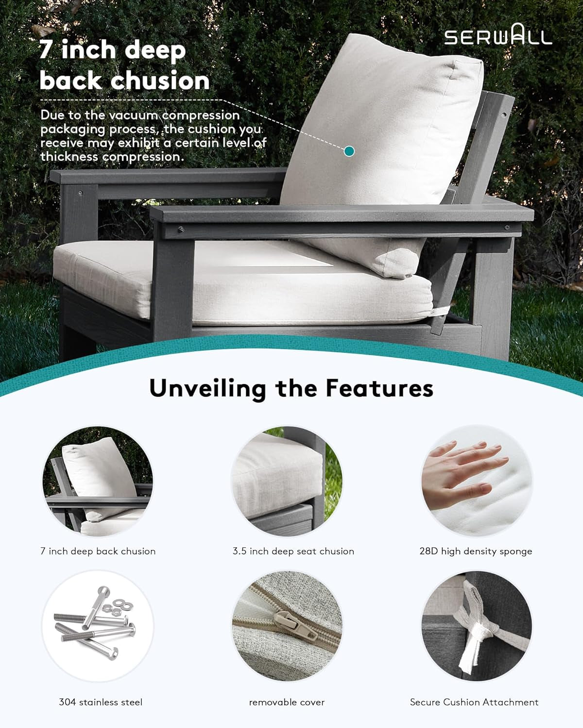 HDPE Outdoor Patio Furniture Set, 7-Piece Outdoor Sectional Patio