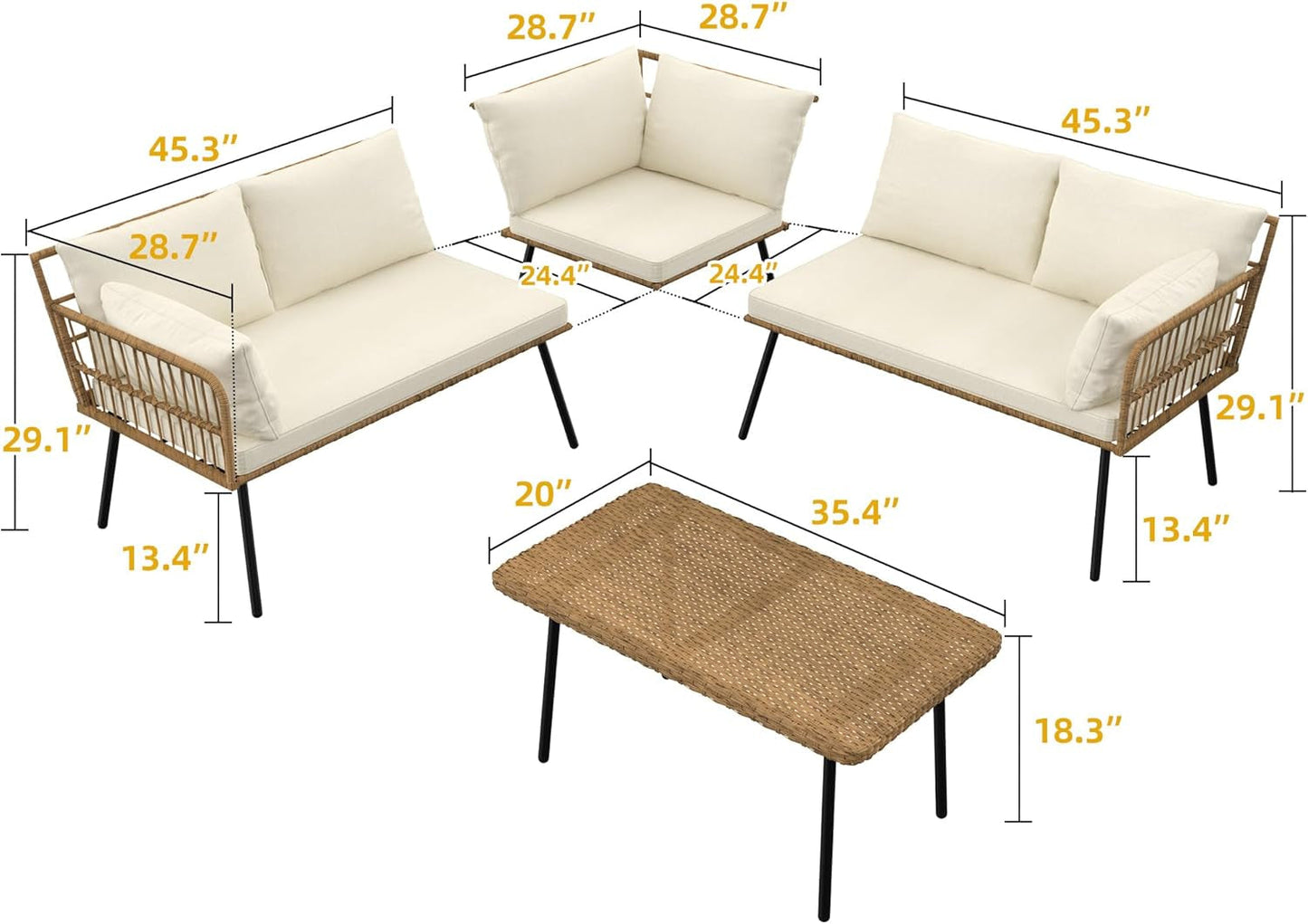 Patio Furniture Set, 4 Pieces Outdoor Patio Conversation Set,