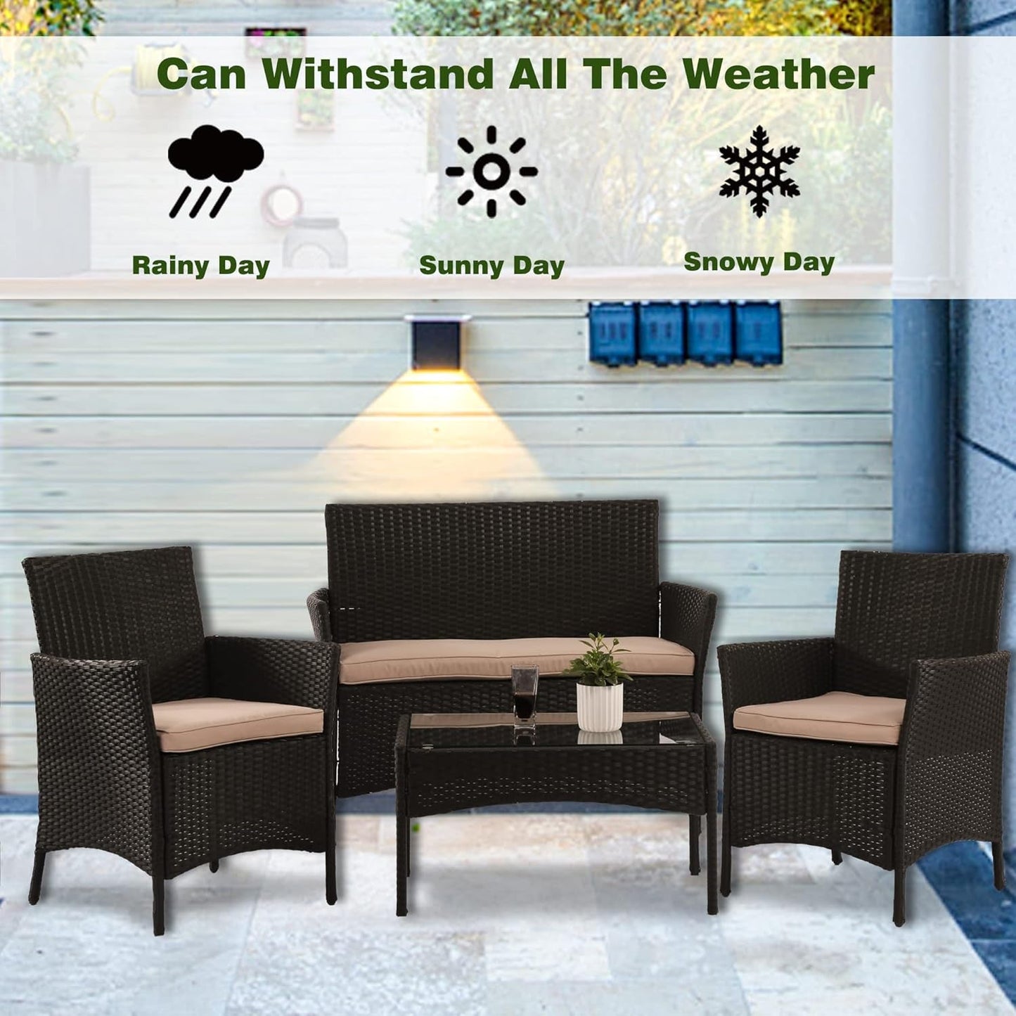 4 Pieces Patio Furniture Set Rattan outside Furniture Wicker Sofa