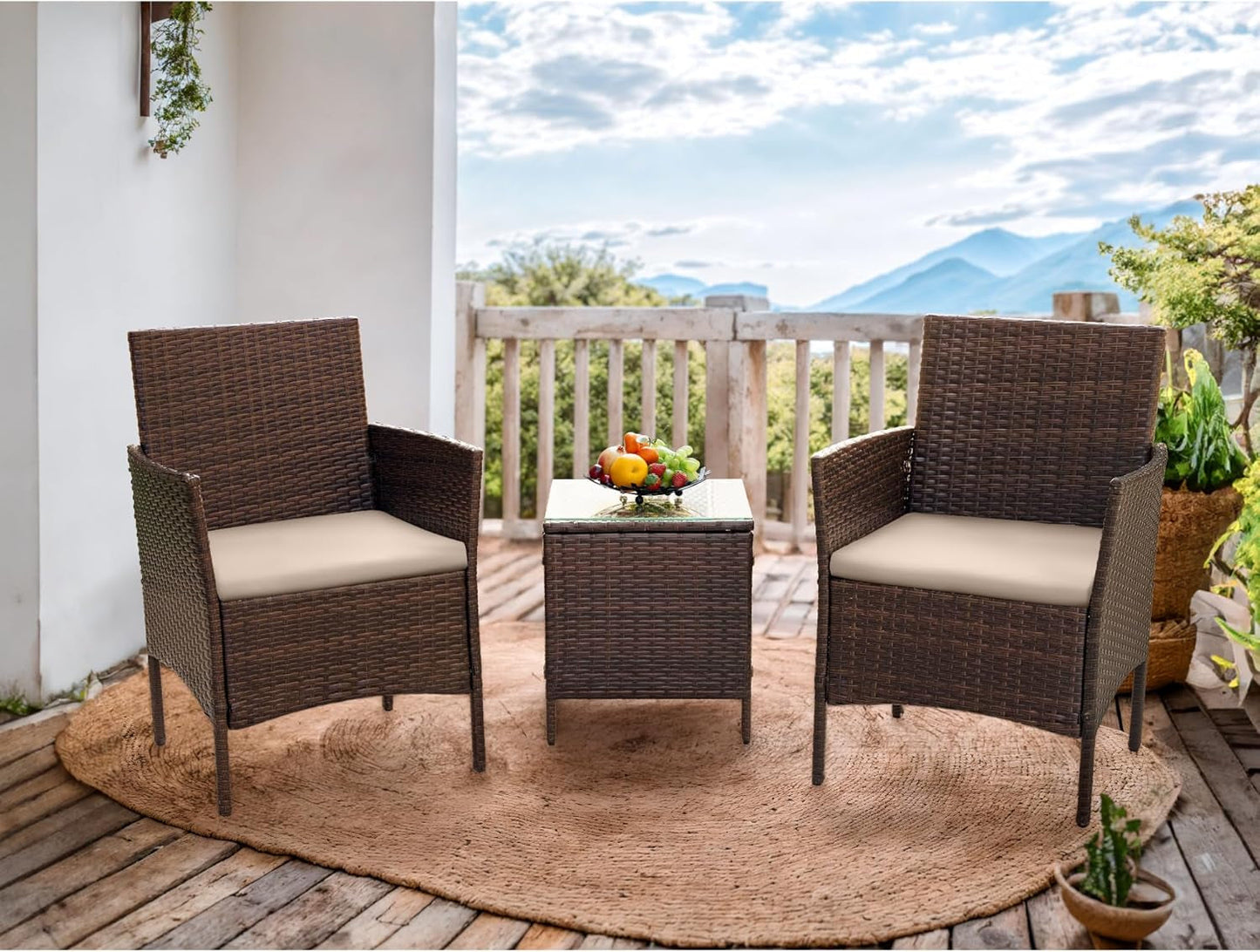 Patio Furniture Set 3 Pieces All-Weather Rattan Outdoor Furniture