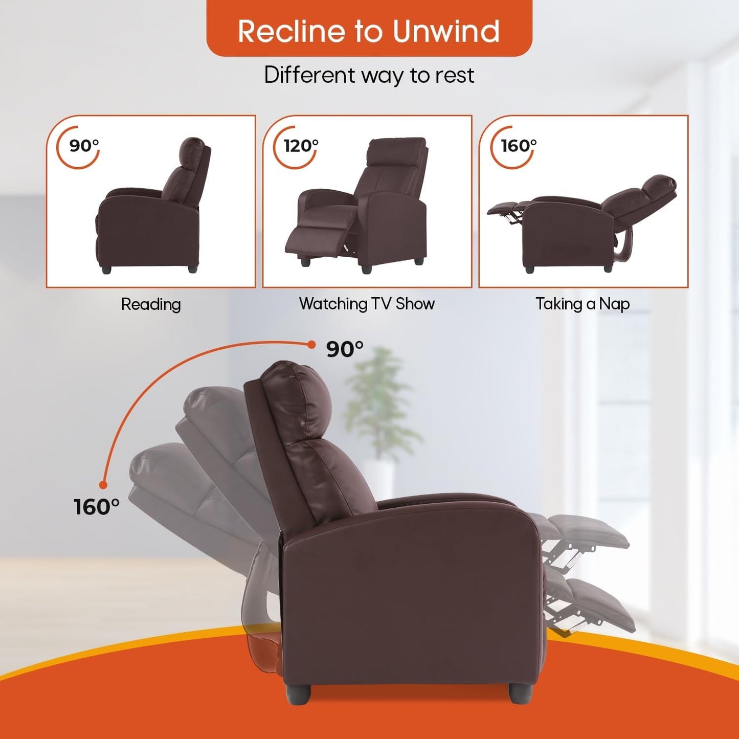 Recliner Chair for Living Room,Leather Single Sofa Furniture Home