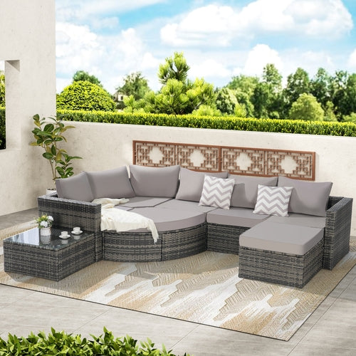 8 Piece Outdoor Patio Sofa Set, Sectional L- Shaped Patio Furniture