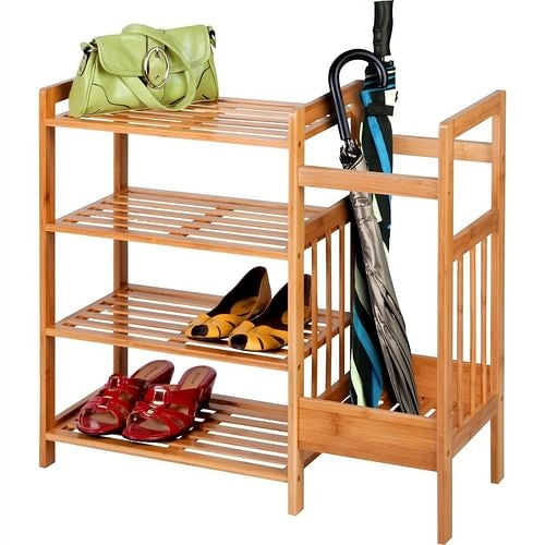 2-Shelf Entryway Shoe Rack Bench with Bla2-in-1 Entryway 4-Shelf